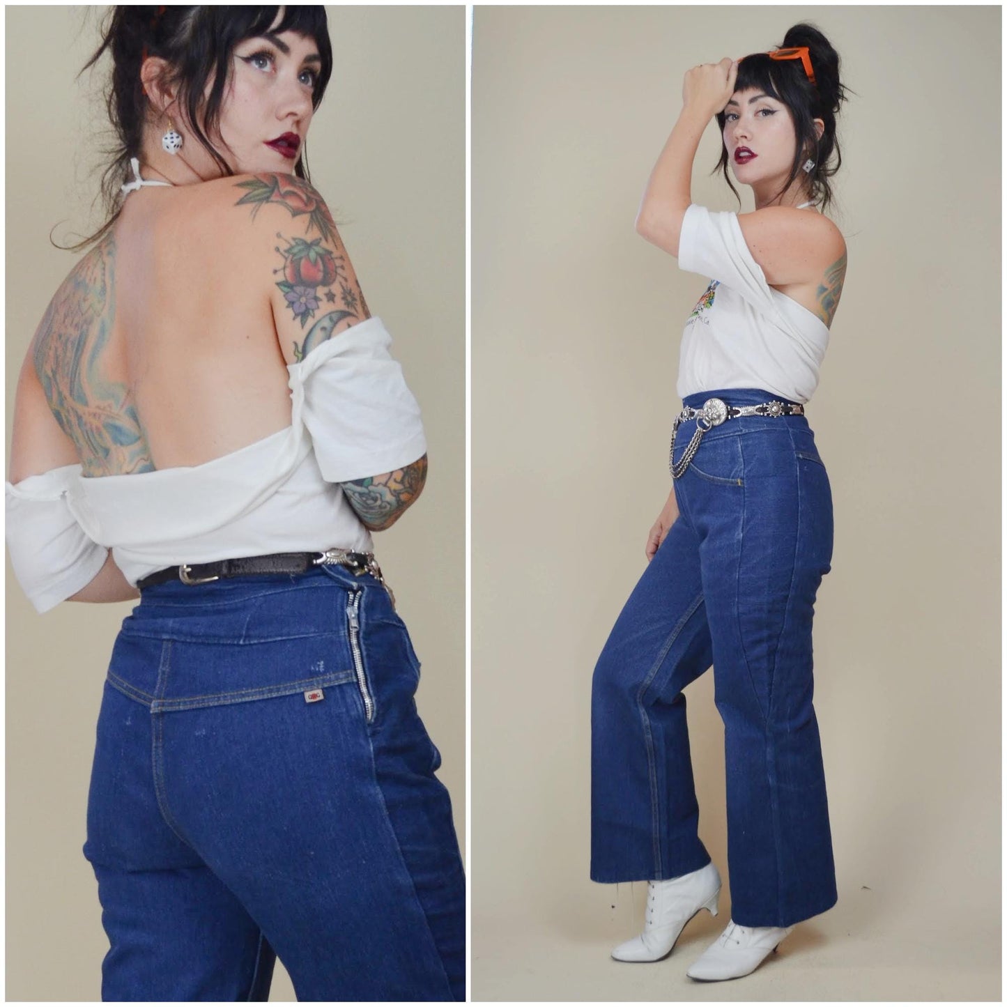26 waist 1960s SIDE METAL ZIP Denim made in Canada Dark Blue Jeans Bootleg Cut