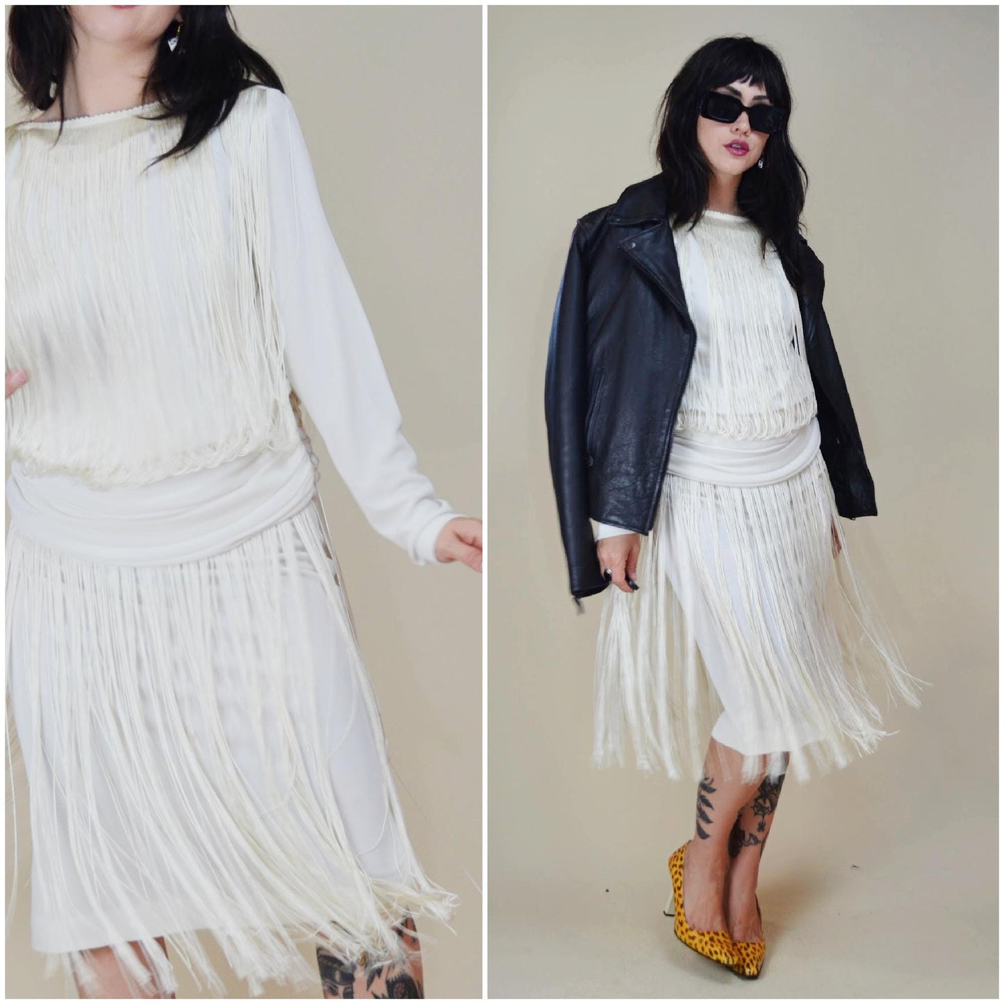 SMALL 1980s FRINGE Carwash Skirt White Dress Unconventional Wedding 80s Dance