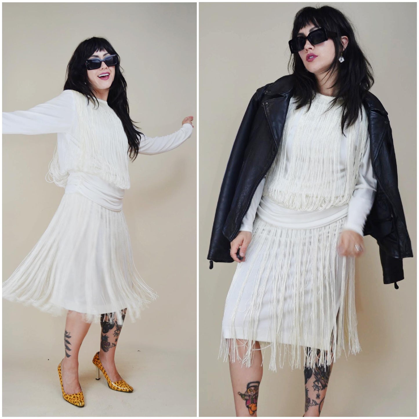 SMALL 1980s FRINGE Carwash Skirt White Dress Unconventional Wedding 80s Dance