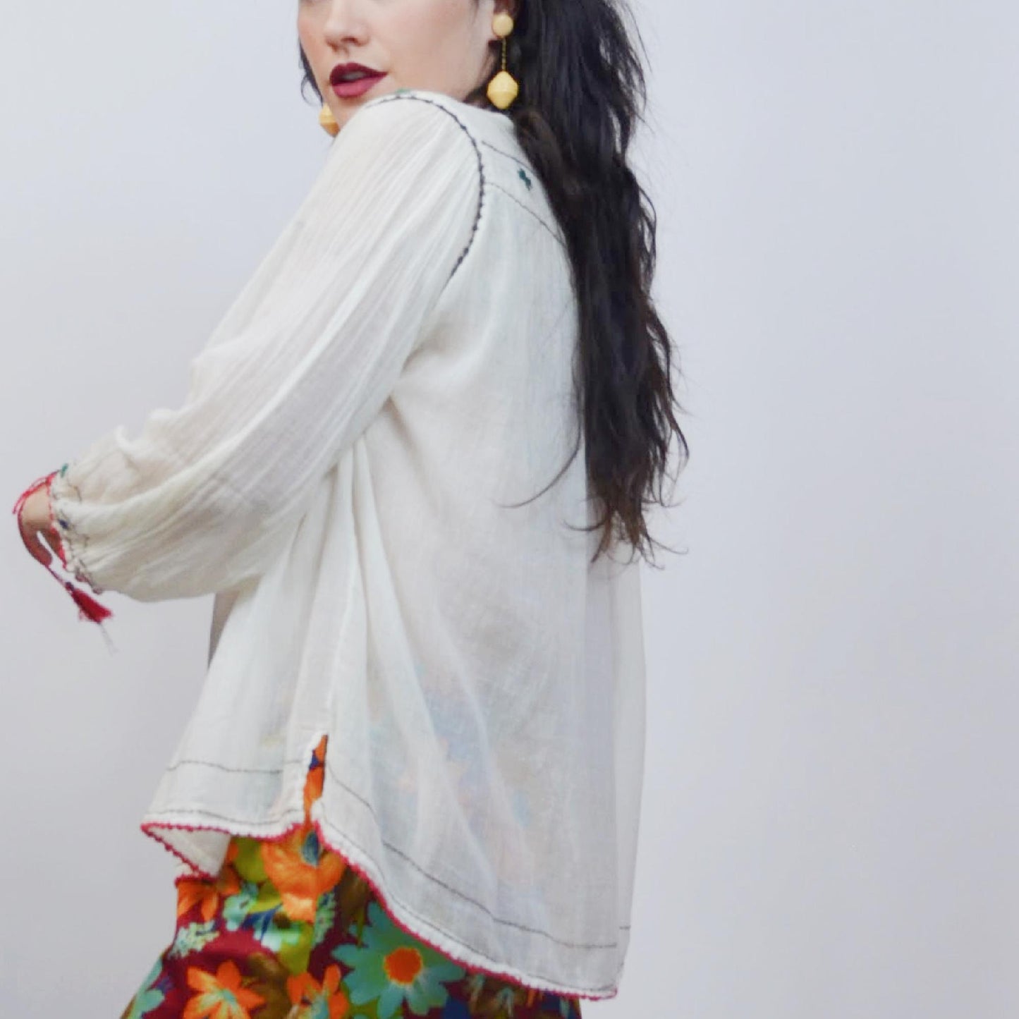 medium 1960s Gauzy Cotton Hippie Blouse 60s