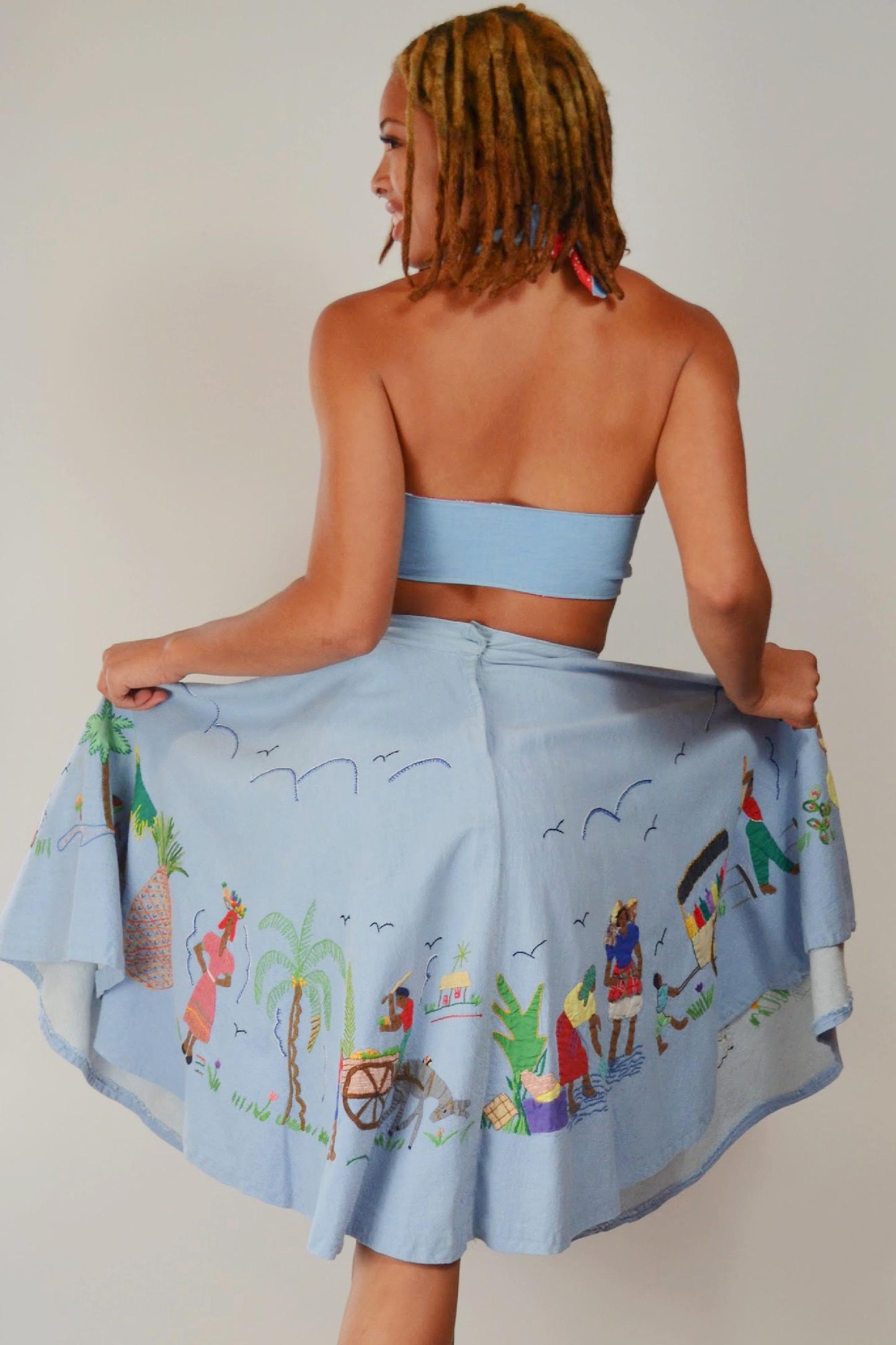 1950s Cotton Novelty Appliqued Handstitched Skirt Vintage 50s Circle Skirt