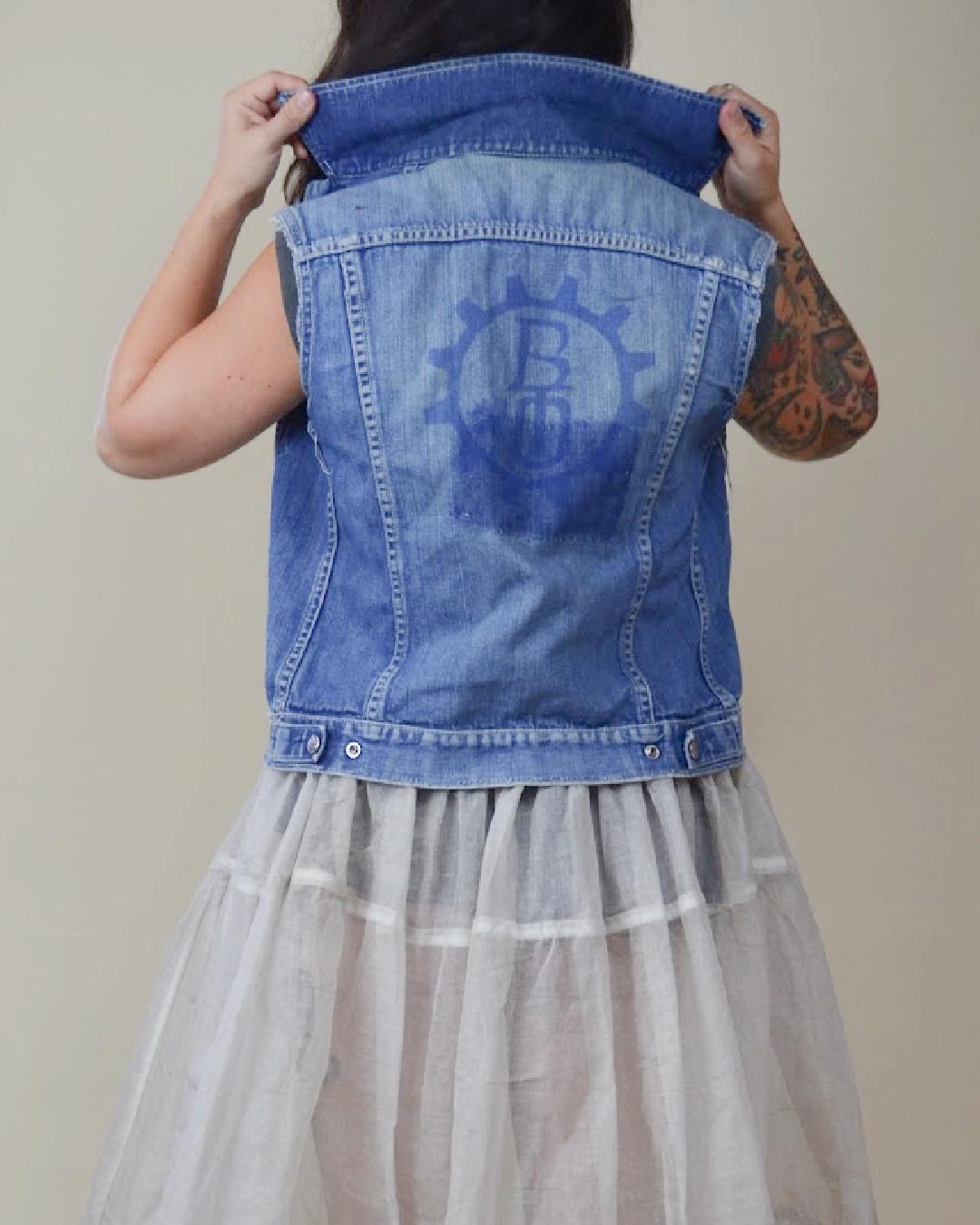 SMALL 1970s DENIM Cut Off Vintage Distressed Vest 70s VTG BachmanTurner Overdrive Rock Band