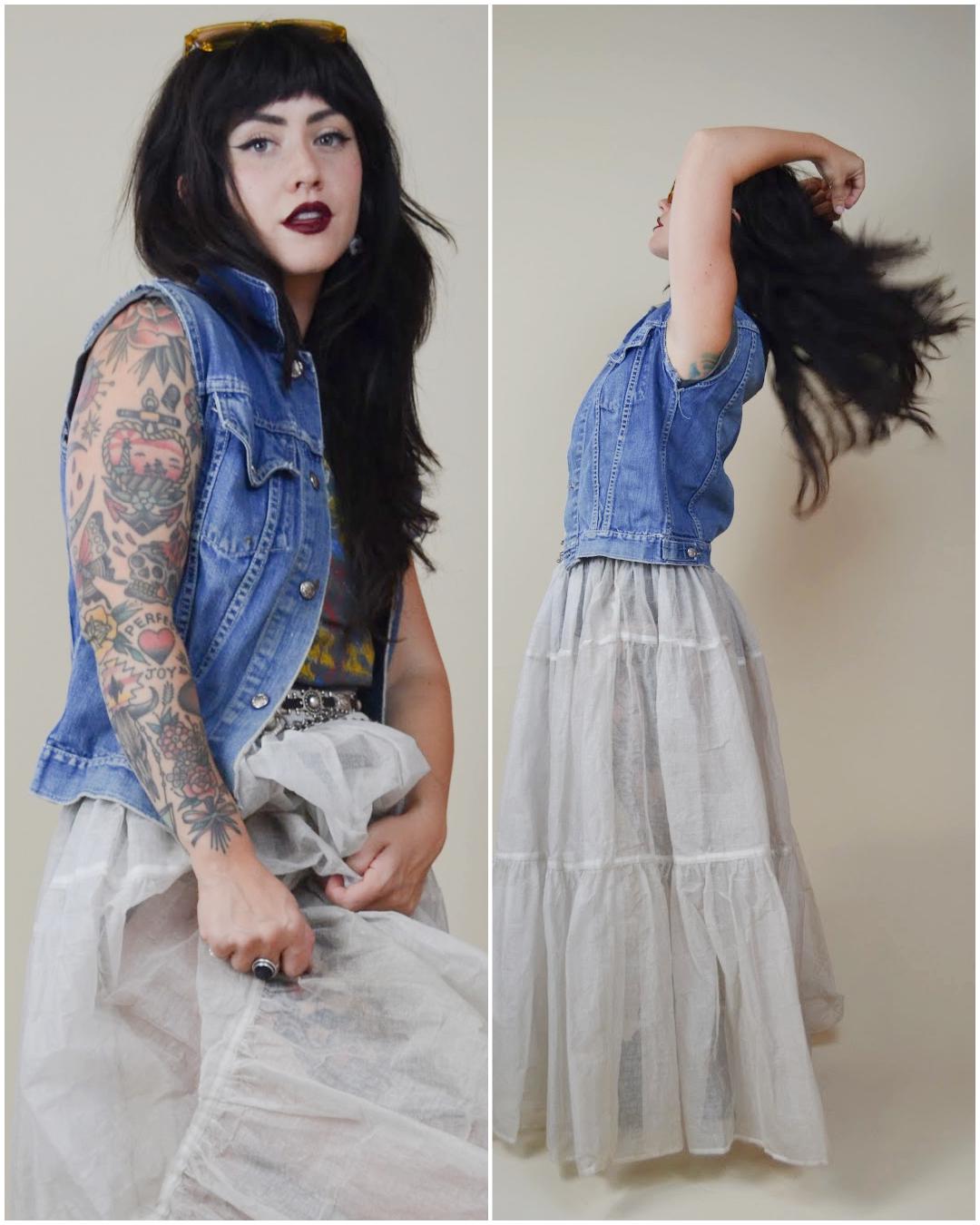 SMALL 1970s DENIM Cut Off Vintage Distressed Vest 70s VTG BachmanTurner Overdrive Rock Band