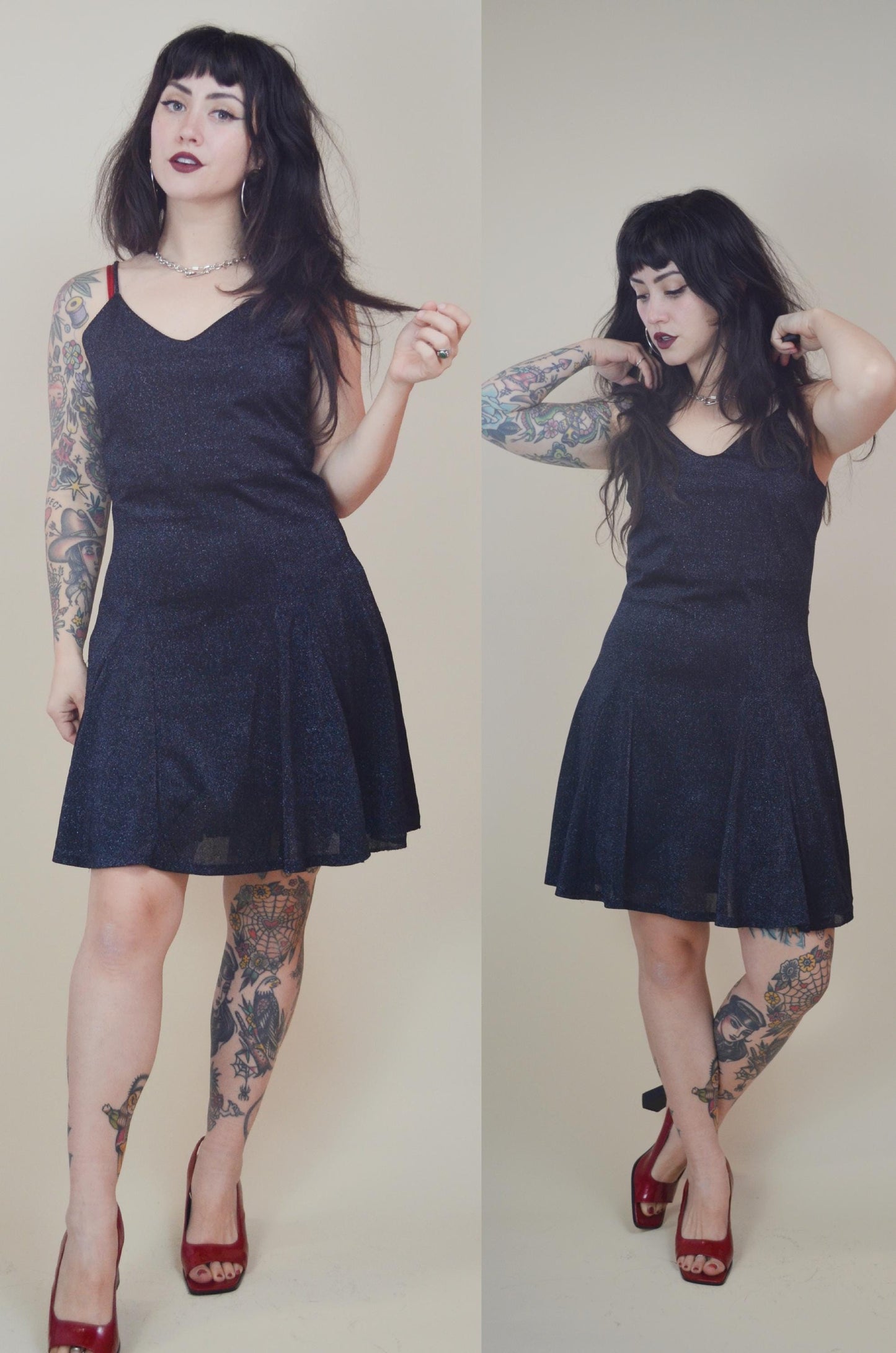 1990s Betsey Johnson Black Sparkly Dress Glitter NYE Mini Dress Party