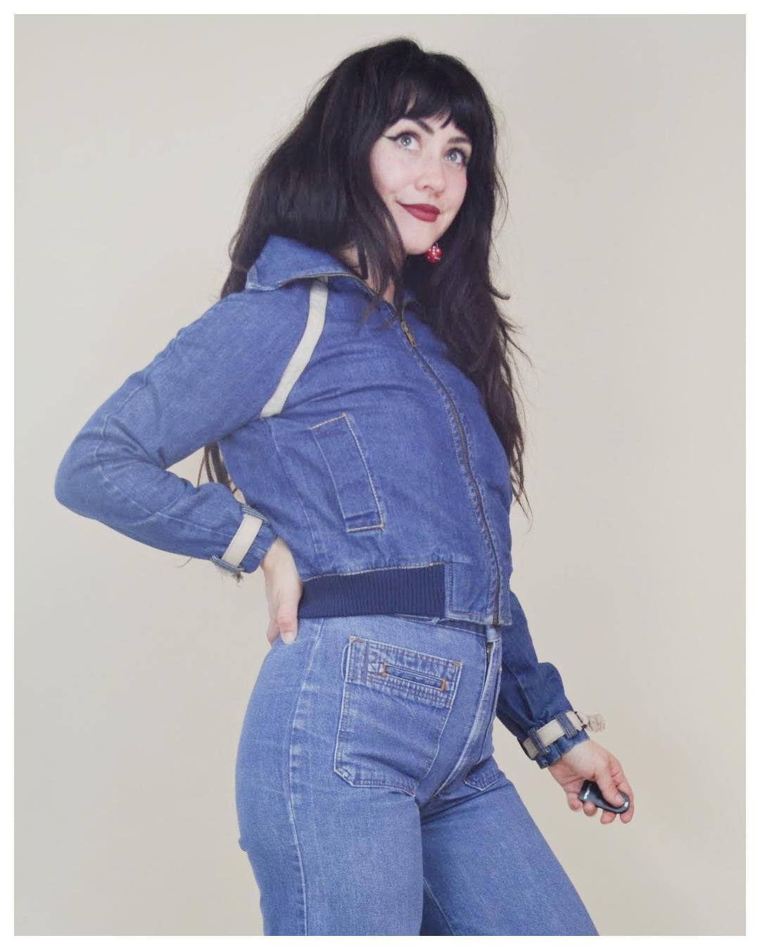1970s Denim Jacket Vintage FADED GLORY Hippie Denim Coat 70s Zipper Front Jacket