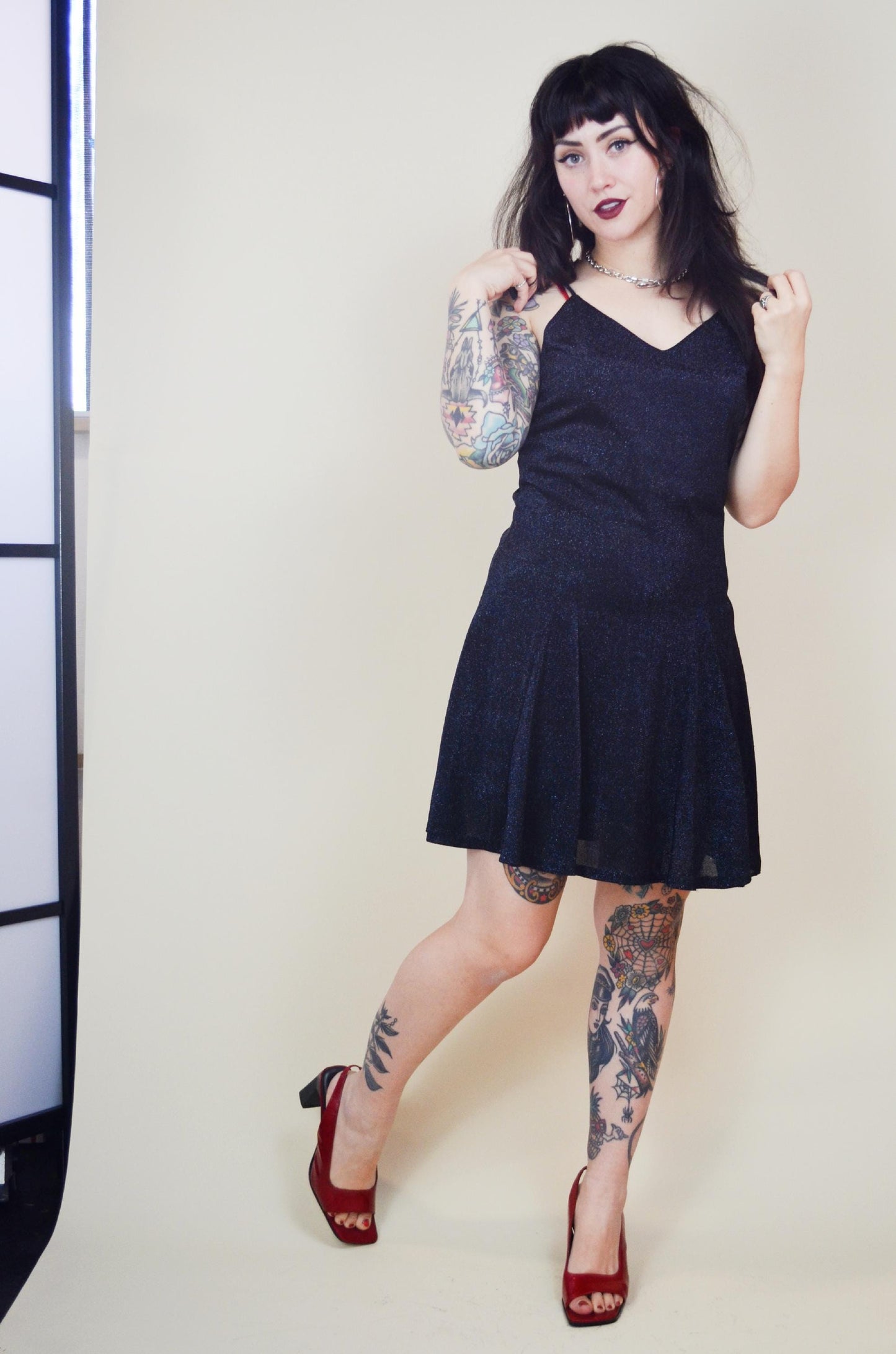1990s Betsey Johnson Black Sparkly Dress Glitter NYE Mini Dress Party