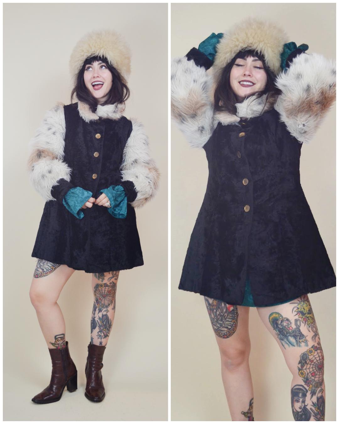 1960s Psychedelic Rock Vintage Faux Fur Coat made in FRANCE Vintage fur jacket 60s