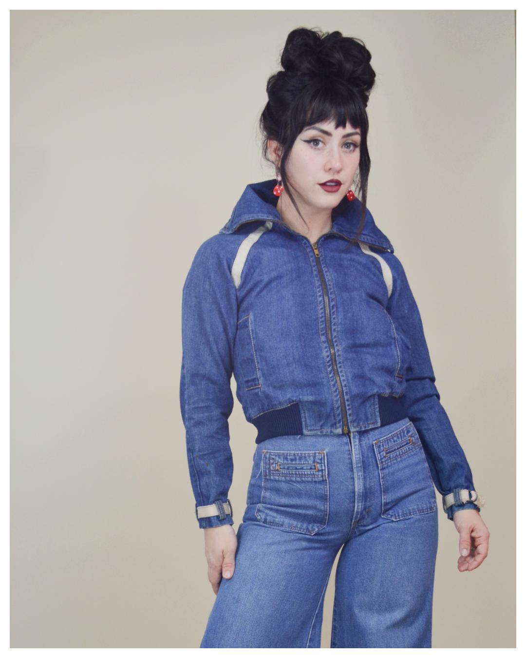1970s Denim Jacket Vintage FADED GLORY Hippie Denim Coat 70s Zipper Front Jacket