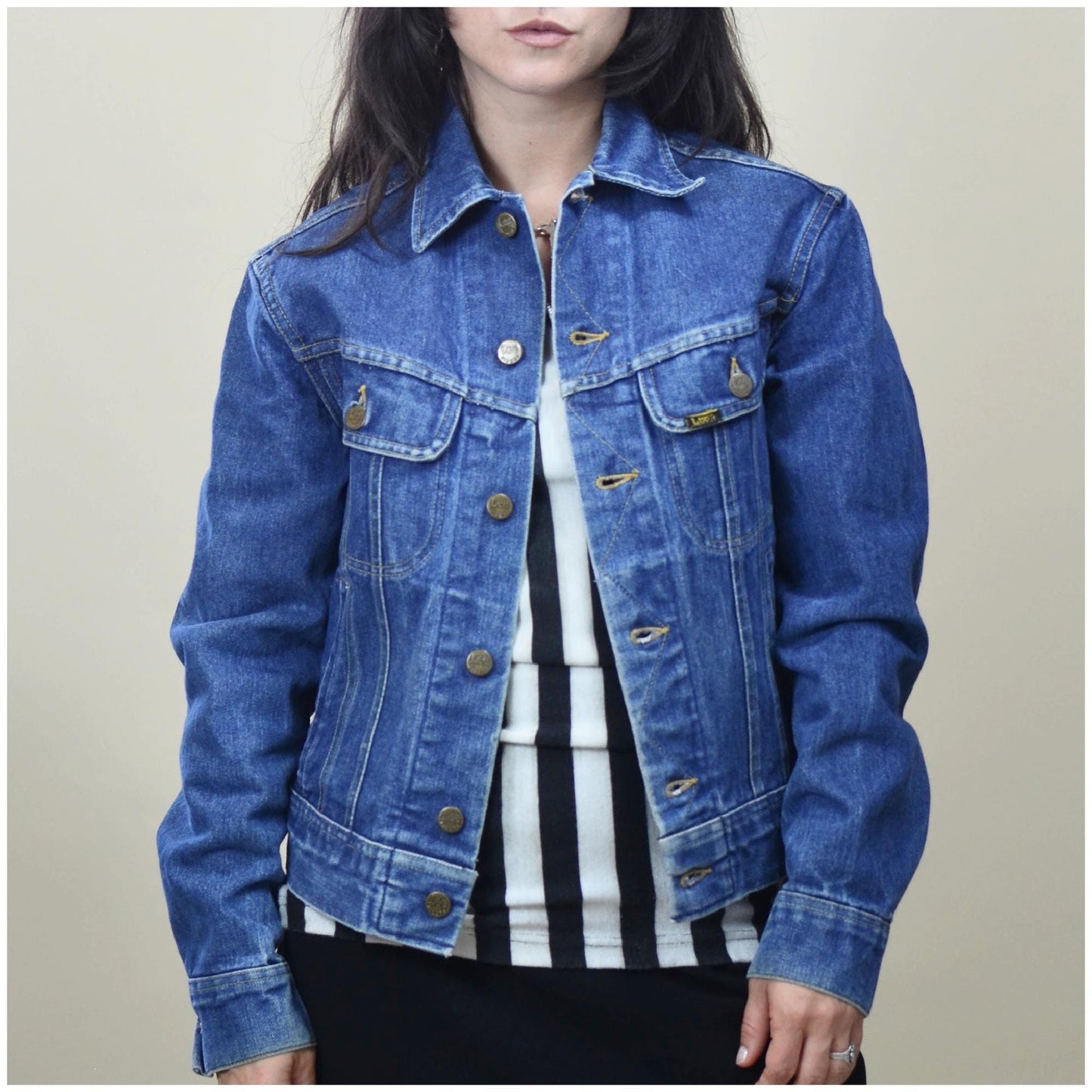 xs small 1970s LEE Denim Jacket Vintage Dark Denim Button Down Jean Jacket