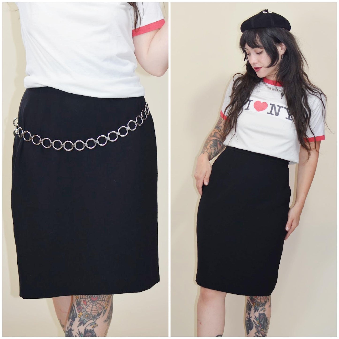31 waist Vintage ZELDA New With Tags 1990s Black Skirt 90s Pencil Skirt Designer