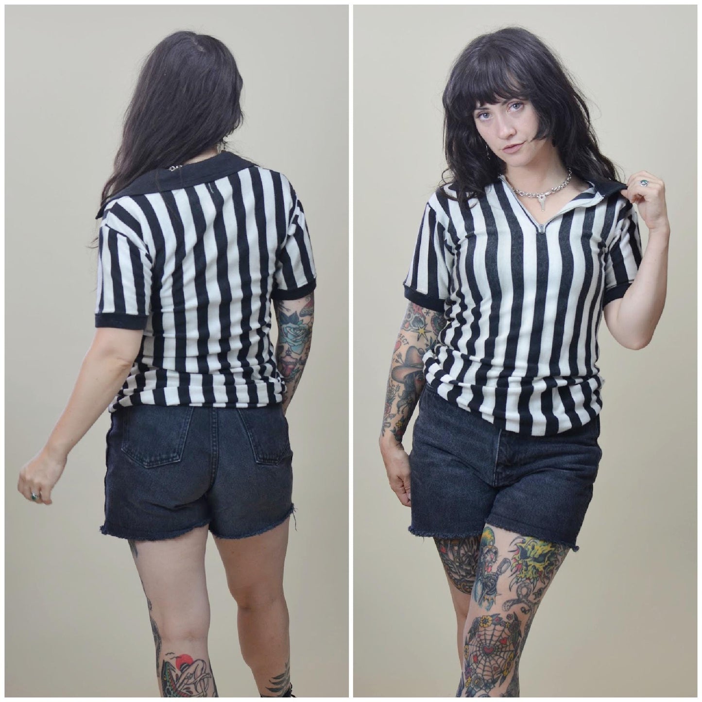 xs 1960s Stripe Referee Stripe Knit Jersey 60s Vintage Sports Shirt
