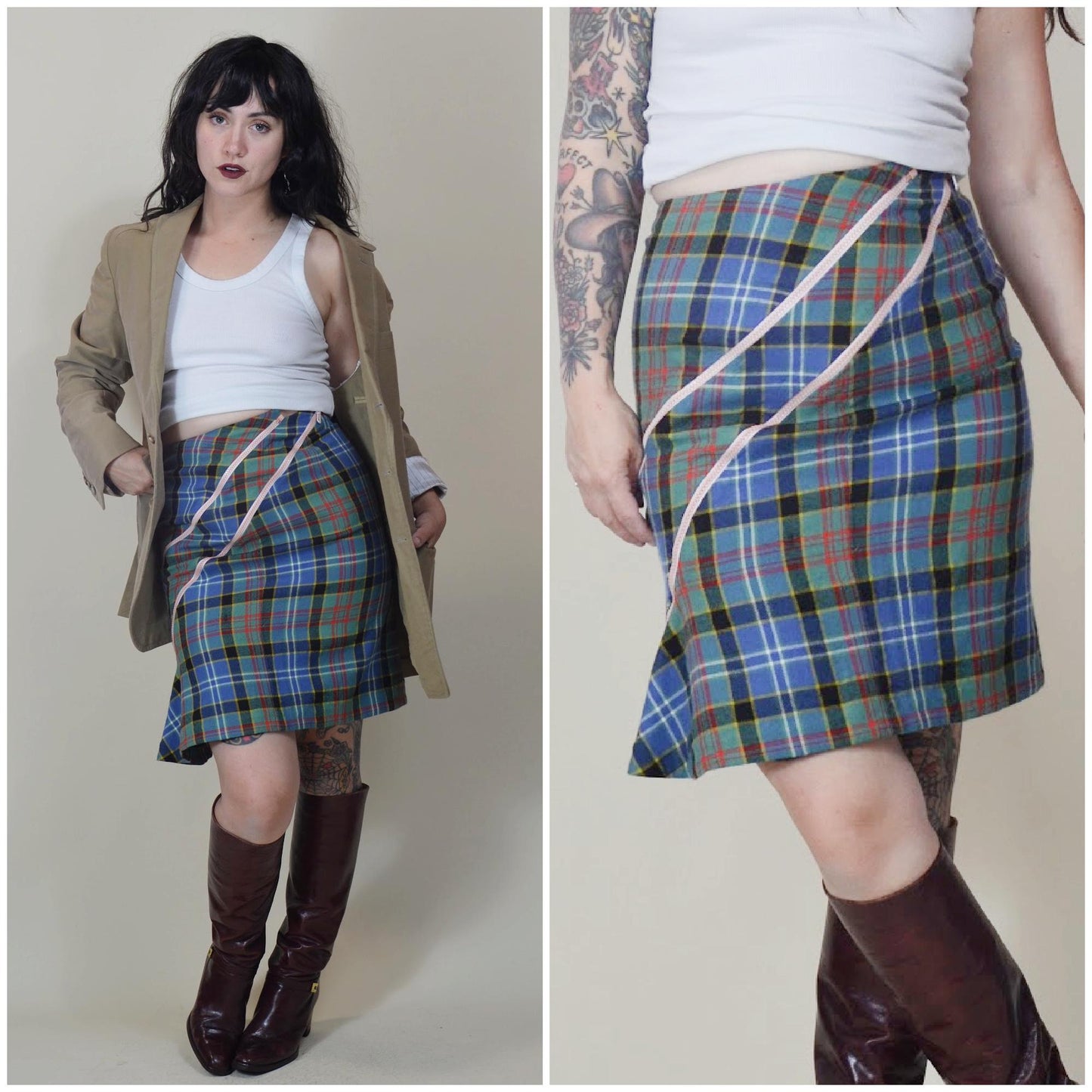27 waist JEAN PAUL GAULTIER Zipper Wool Tartan Skirt