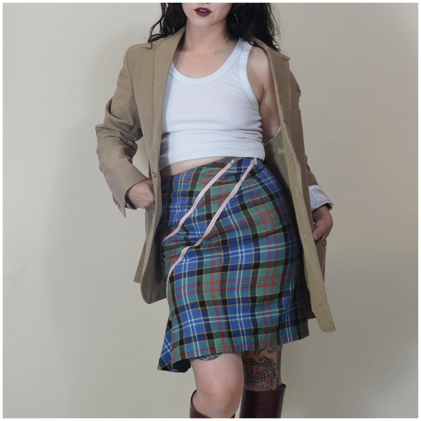 27 waist JEAN PAUL GAULTIER Zipper Wool Tartan Skirt
