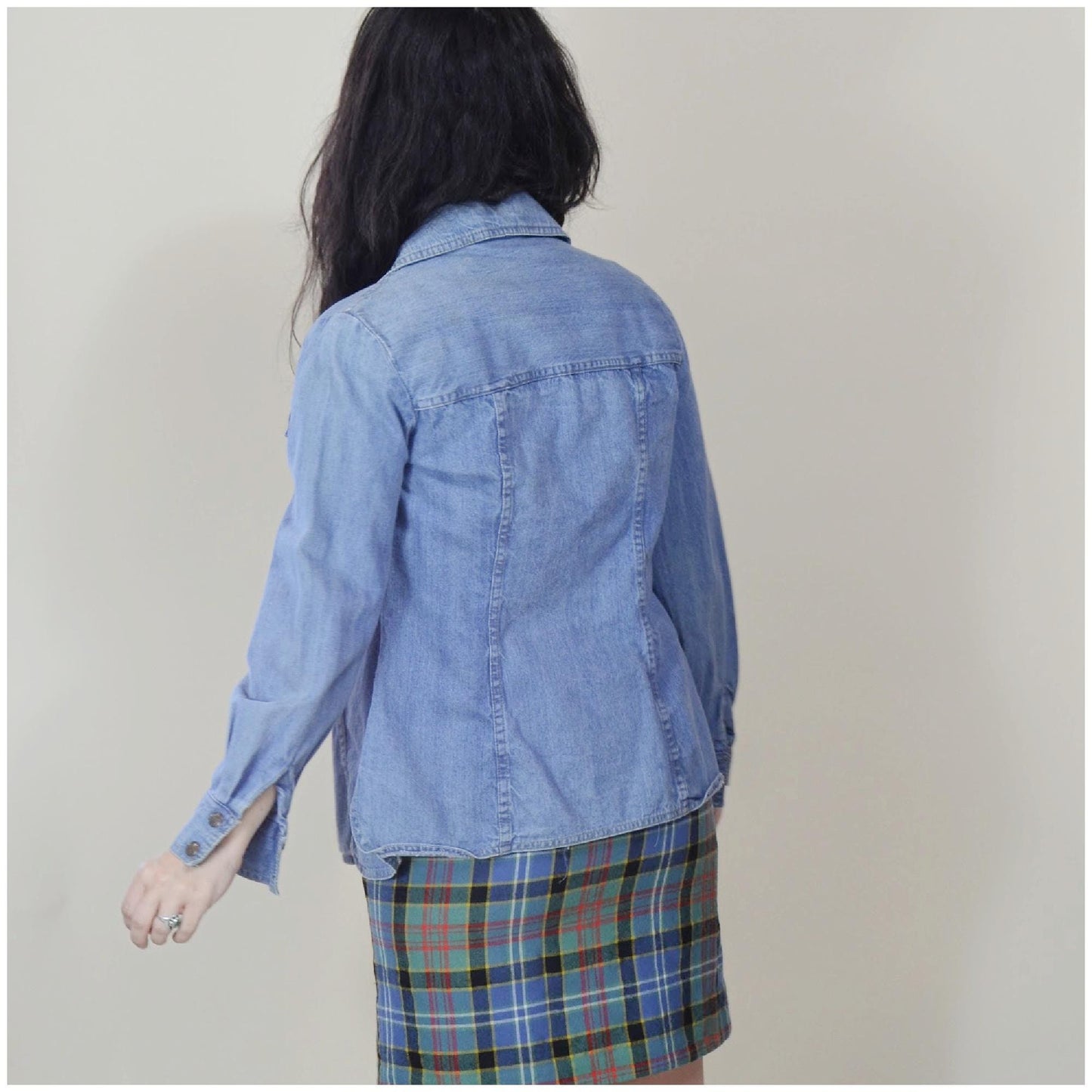 xs 1970s Denim Snap Button Shirt Light Denim 70s Cotton Shirt