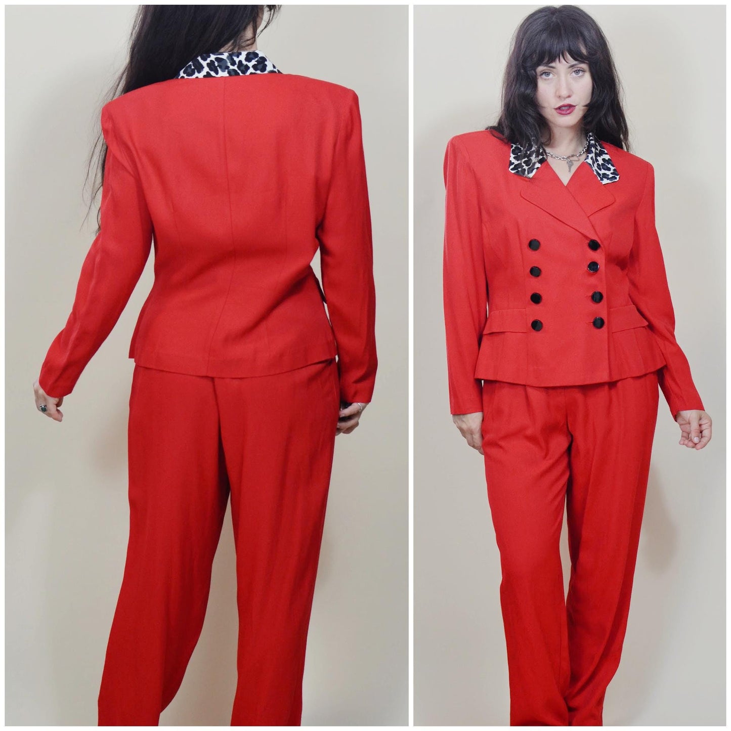 medium - 1990s Two Piece Suit Vintage Red and Leopard VTG 90s