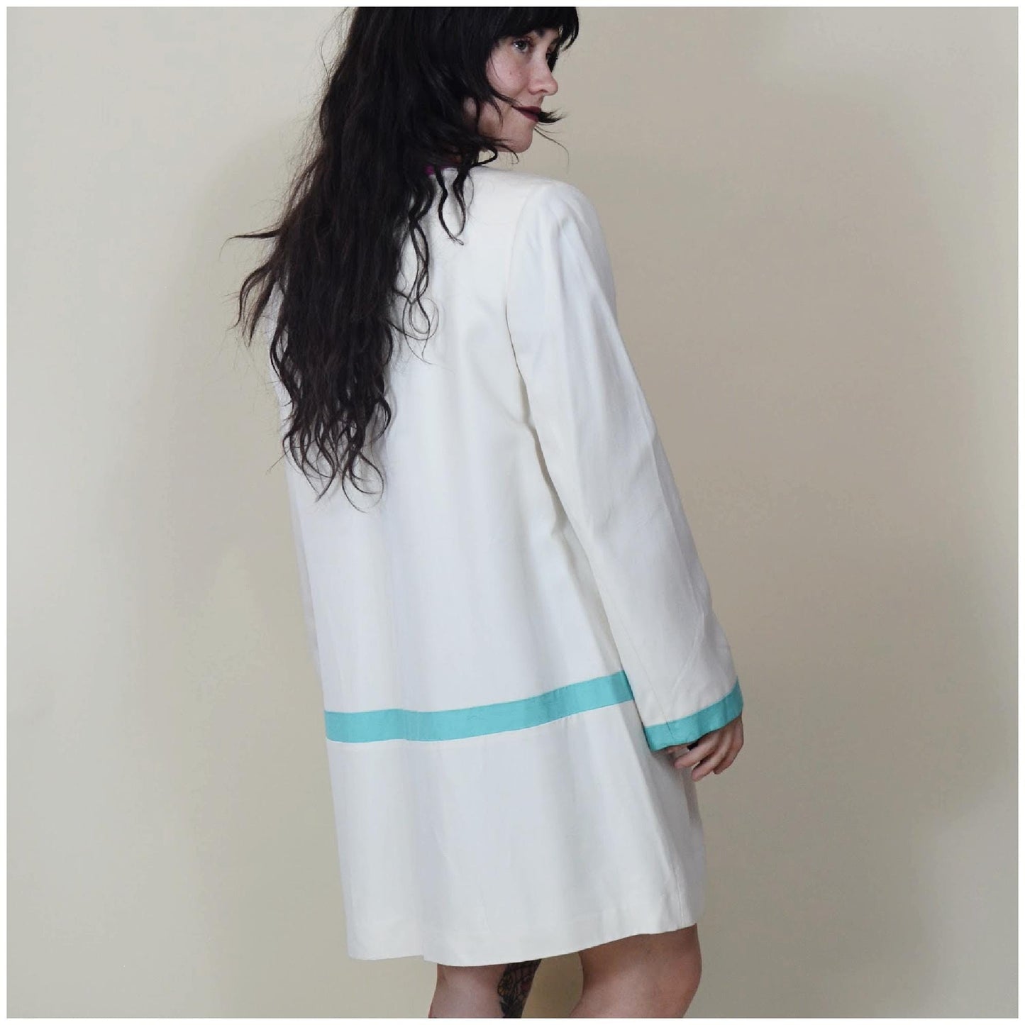 Large 1980s LILLI ANN Cotton Jacket Vintage 80s Colorblock Long Coat