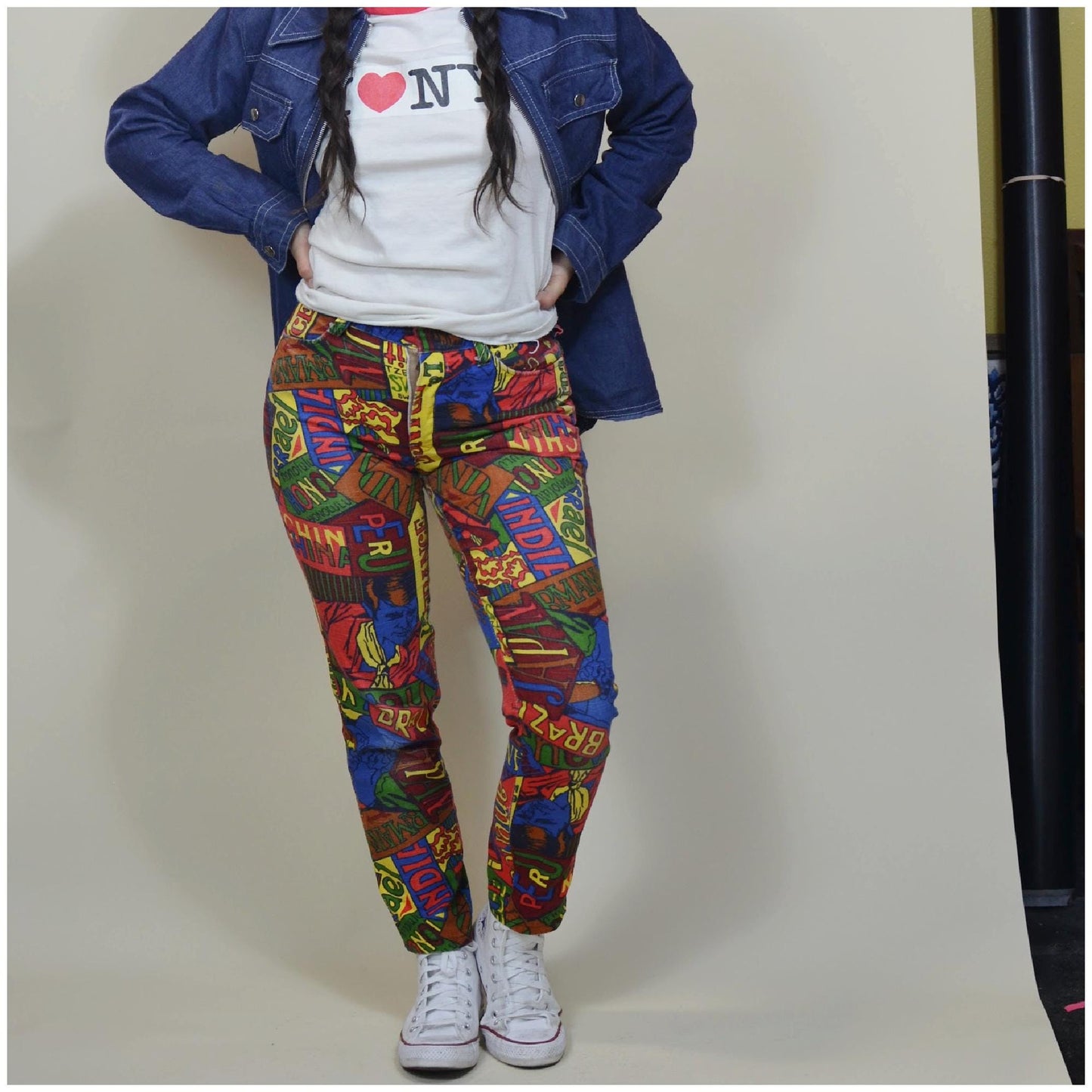 26 waist Vintage 1960s Pop Art Pants VTG colorful Mod Jeans 60s Destination Pants