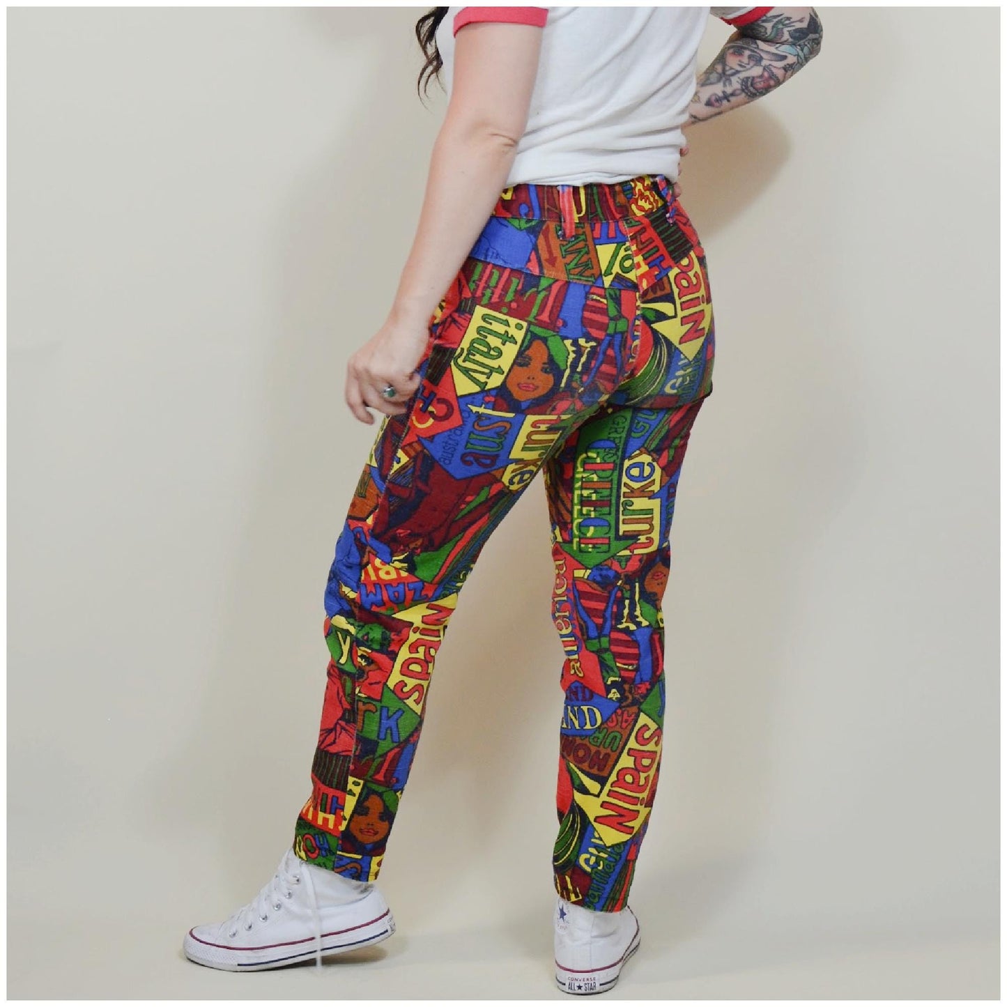 26 waist Vintage 1960s Pop Art Pants VTG colorful Mod Jeans 60s Destination Pants