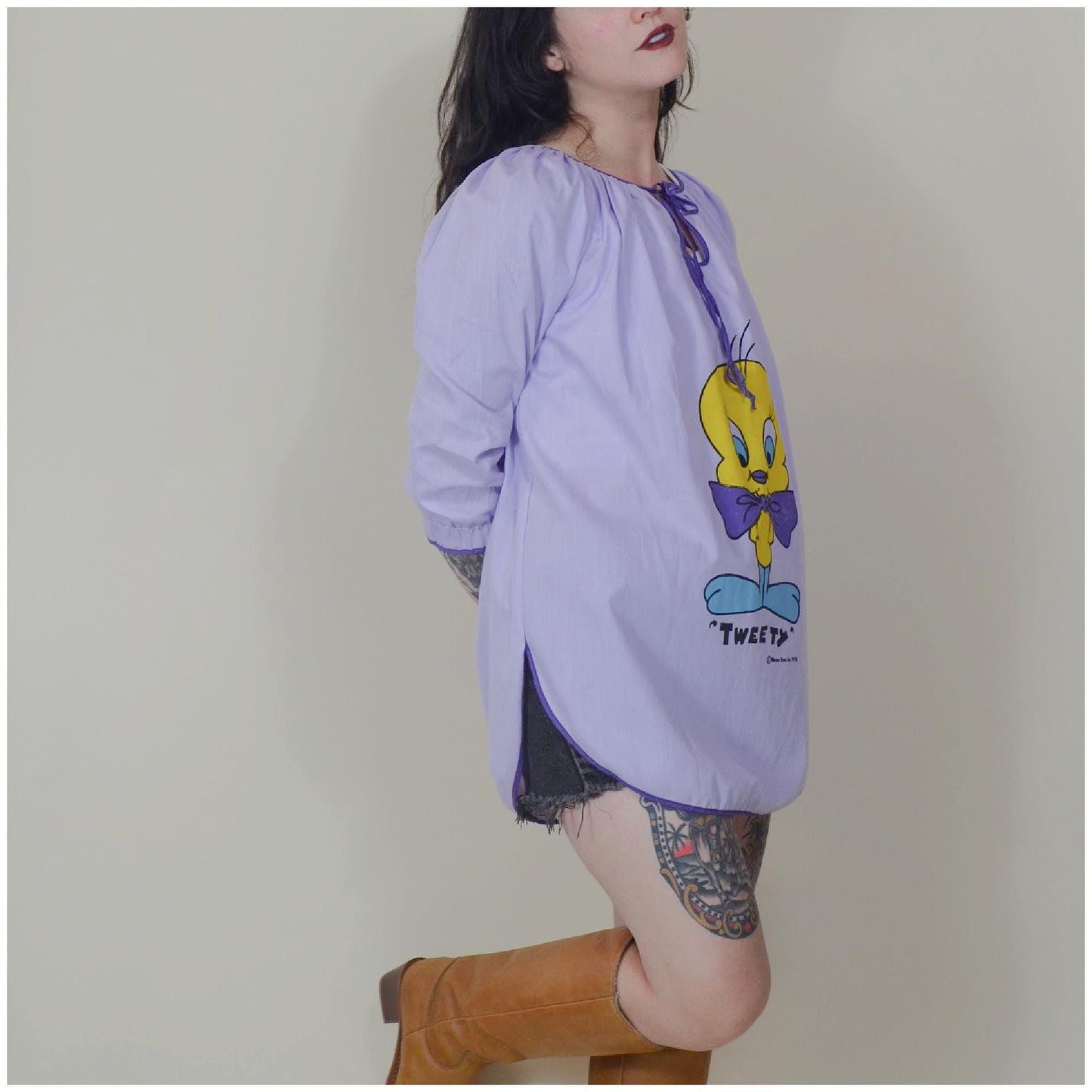 xs 1970s TWEETY BIRD Vintage mini dress 70s