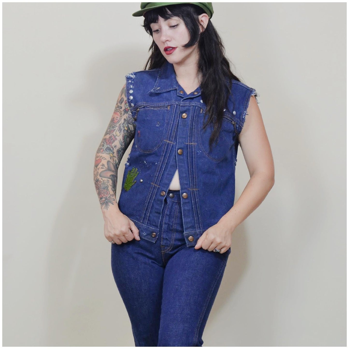 XS 1950s Denim Jacket // 70s Punk Vest Vintage