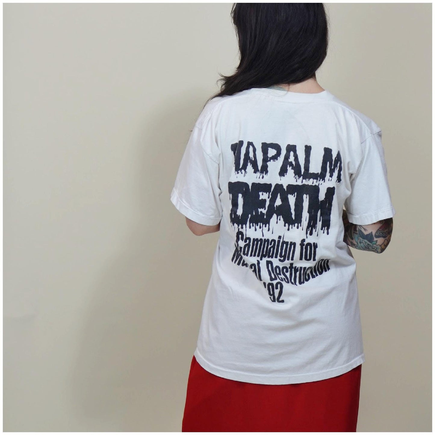 large 1992 Napalm Death Tour T Shirt Vintage 1980s 1990s Metal Band Skull