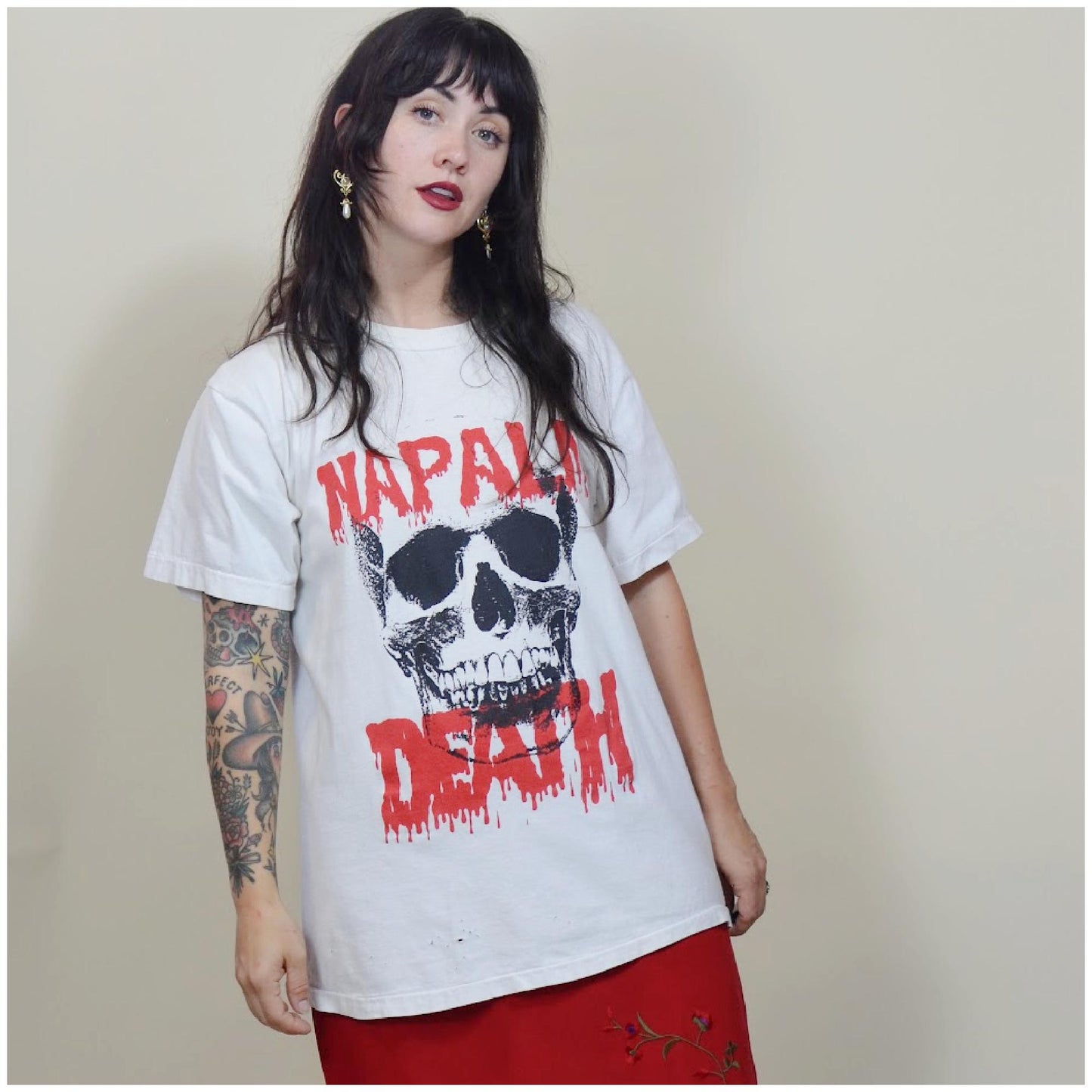 large 1992 Napalm Death Tour T Shirt Vintage 1980s 1990s Metal Band Skull