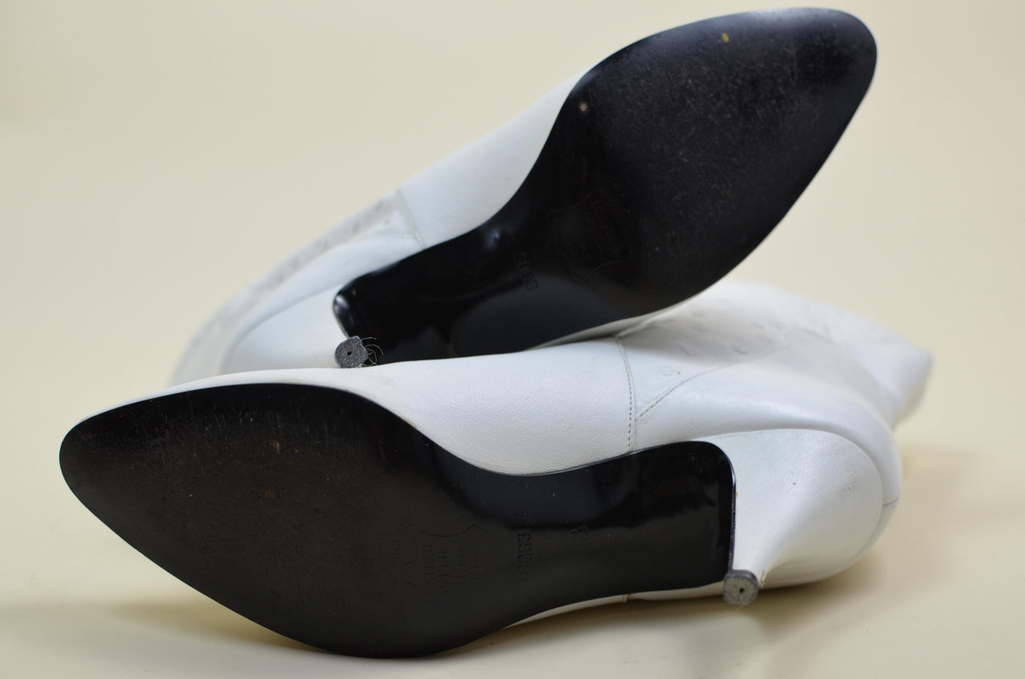 10W VINTAGE 1980s White Leather Boots VTG 80s Punk Goth Bootie Stiletto Heel