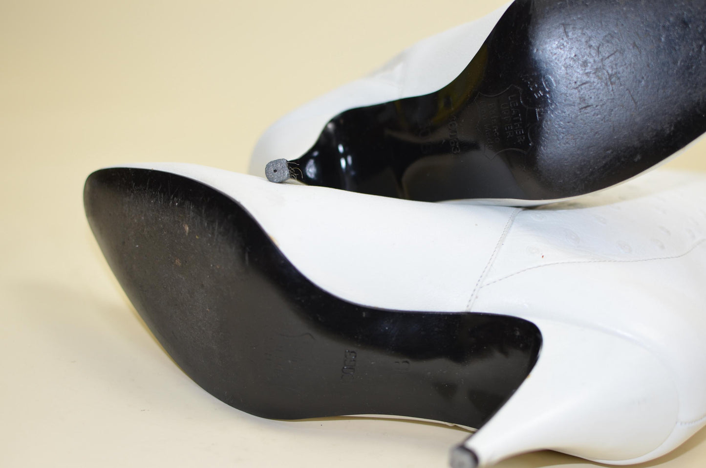 10W VINTAGE 1980s White Leather Boots VTG 80s Punk Goth Bootie Stiletto Heel