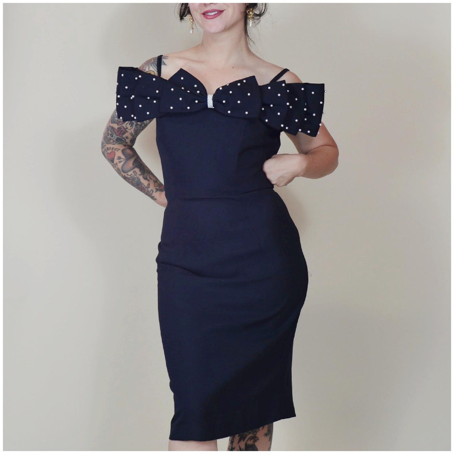 33 waist Vintage 1980s Party Dress 80s Wiggle Dress Pearl Detail