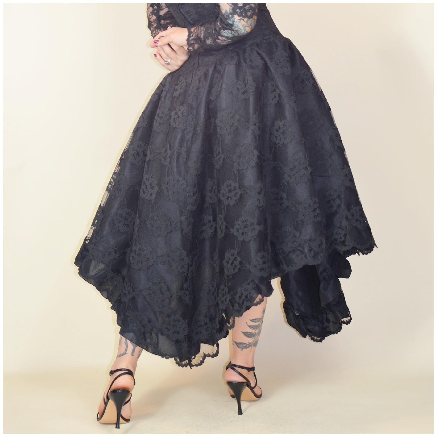 xs NEW LEAF 1980s Gothic Strapless Dress vintage goth 80s lace with gloves