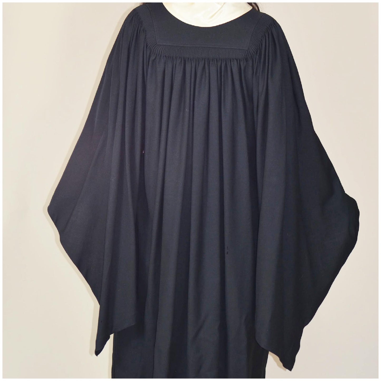 1930s Black Wool Cloak 1936 Catholic College Pleated Gothic Angel Sleeve Graduation Gown