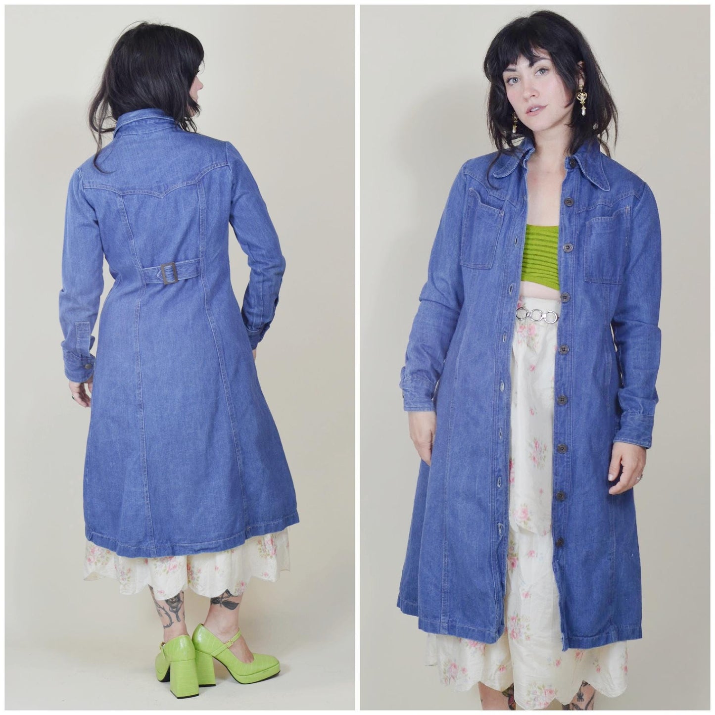 small 1970s denim jacket vintage jean dress 70s