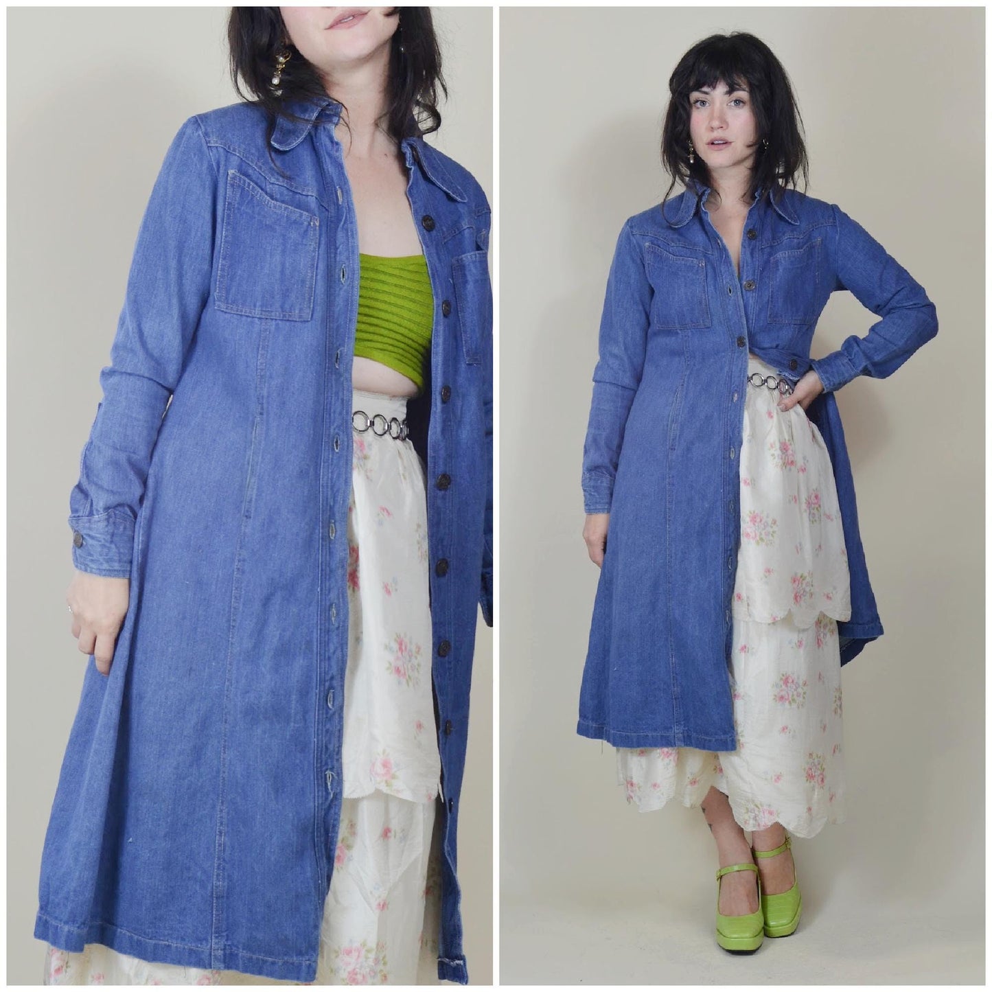 small 1970s denim jacket vintage jean dress 70s
