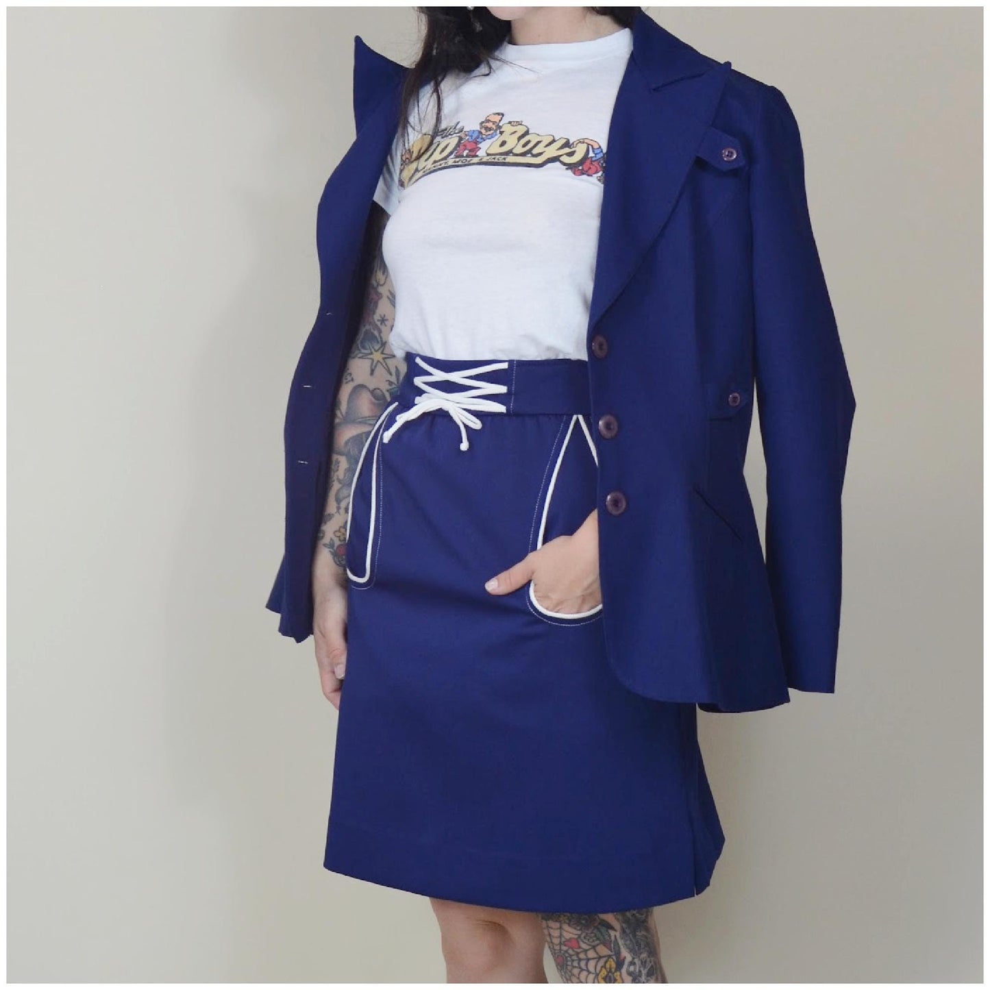 xs-s 1970s Blue Blazer Fitted Vintage Jacket 70s vtg Got The Hots for Wendy Watts