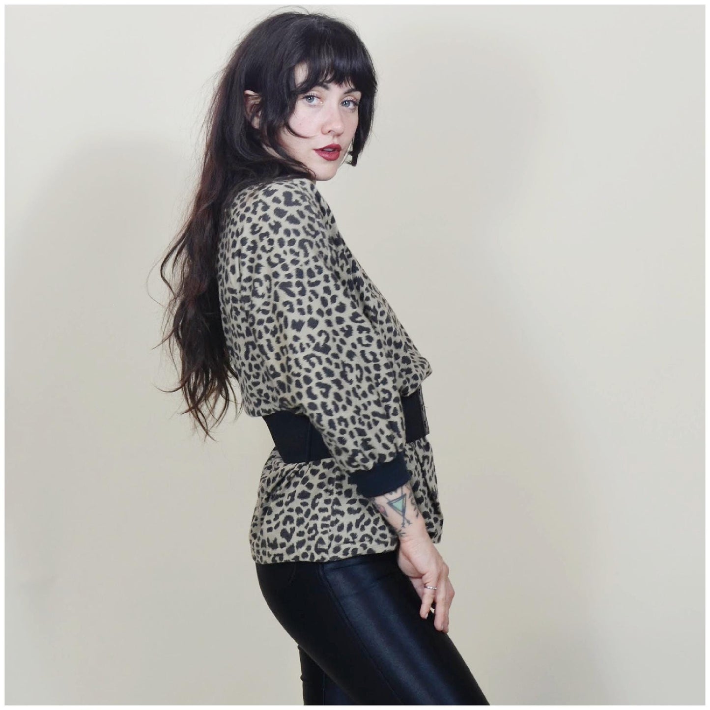 S-M 1980s Leopard Print 80s Vintage Rocker Tee Belted 80s Blouse