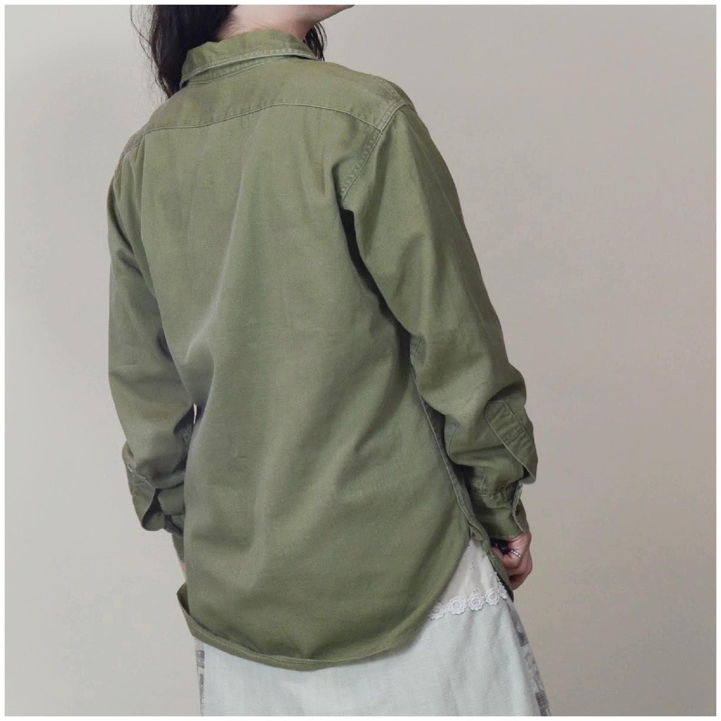medium 1960s Forest Green Cotton Button Down Shirt Mens BOY SCOUTS of America 70s