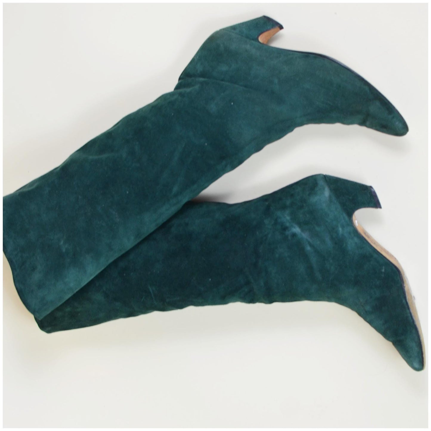 8.5N CHARLES JOURDAN Green Suede Boots Vintage Knee Highs 1980s