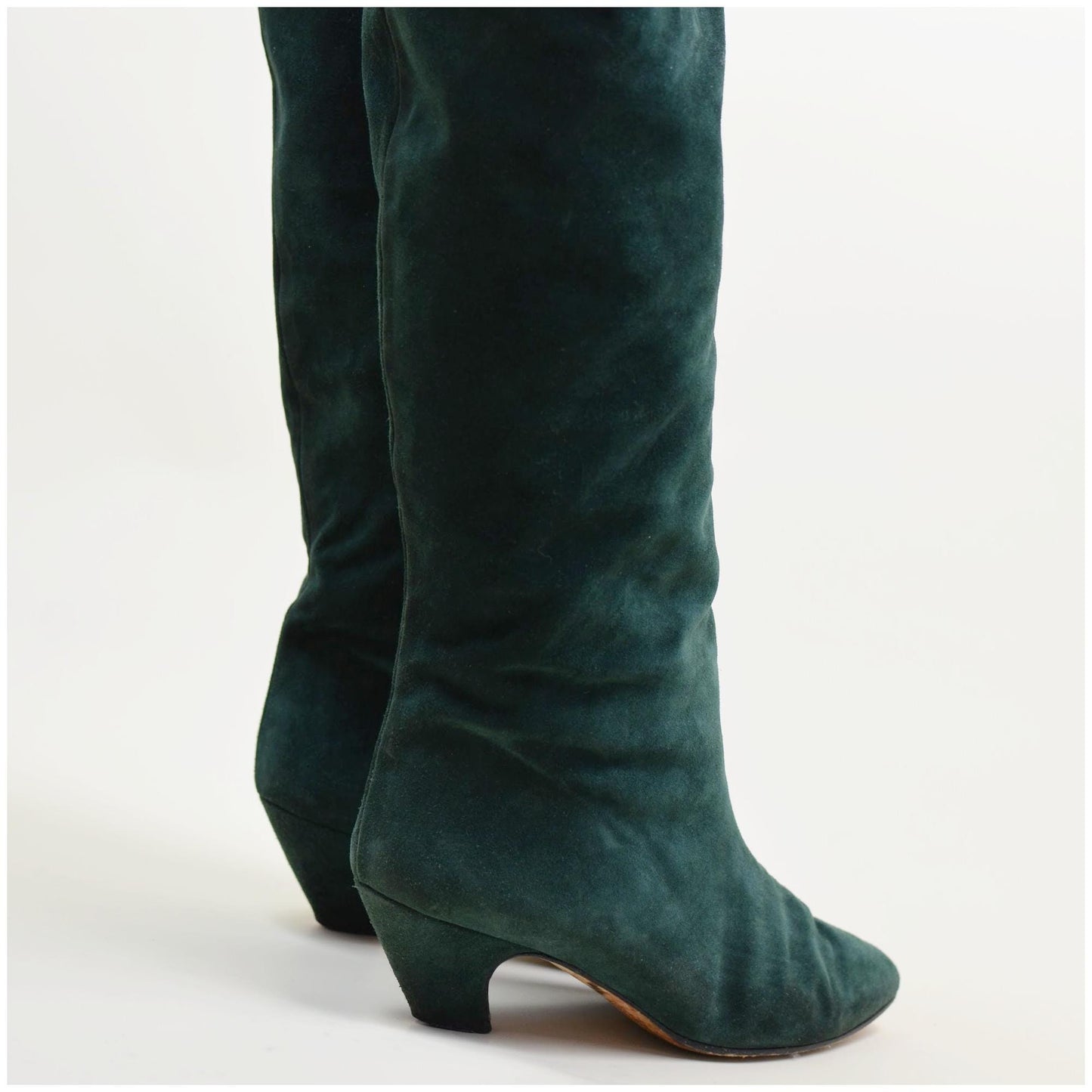 8.5N CHARLES JOURDAN Green Suede Boots Vintage Knee Highs 1980s