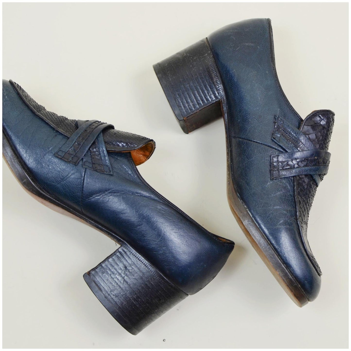 7.5 W STUART MCGUIRE Chunky Stacked Heel 70s Aesthetic Snakeskin Leather