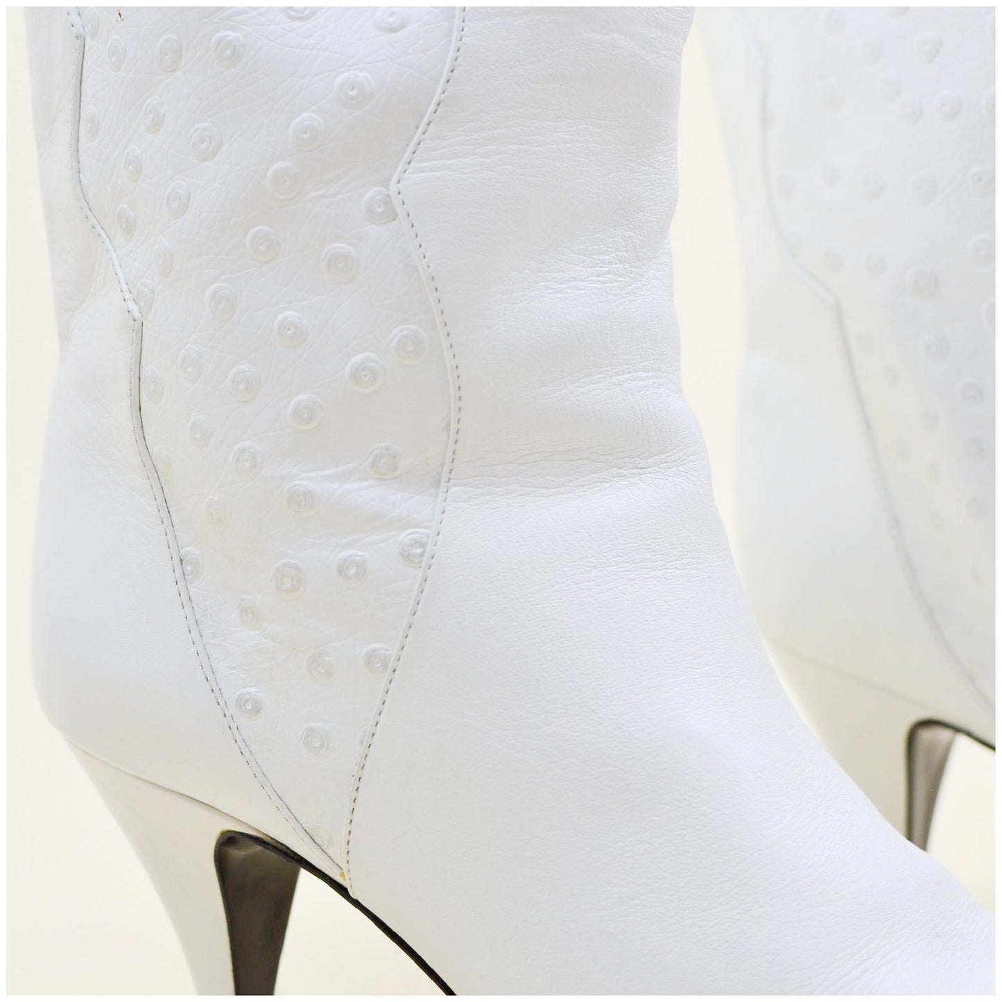 10W VINTAGE 1980s White Leather Boots VTG 80s Punk Goth Bootie Stiletto Heel