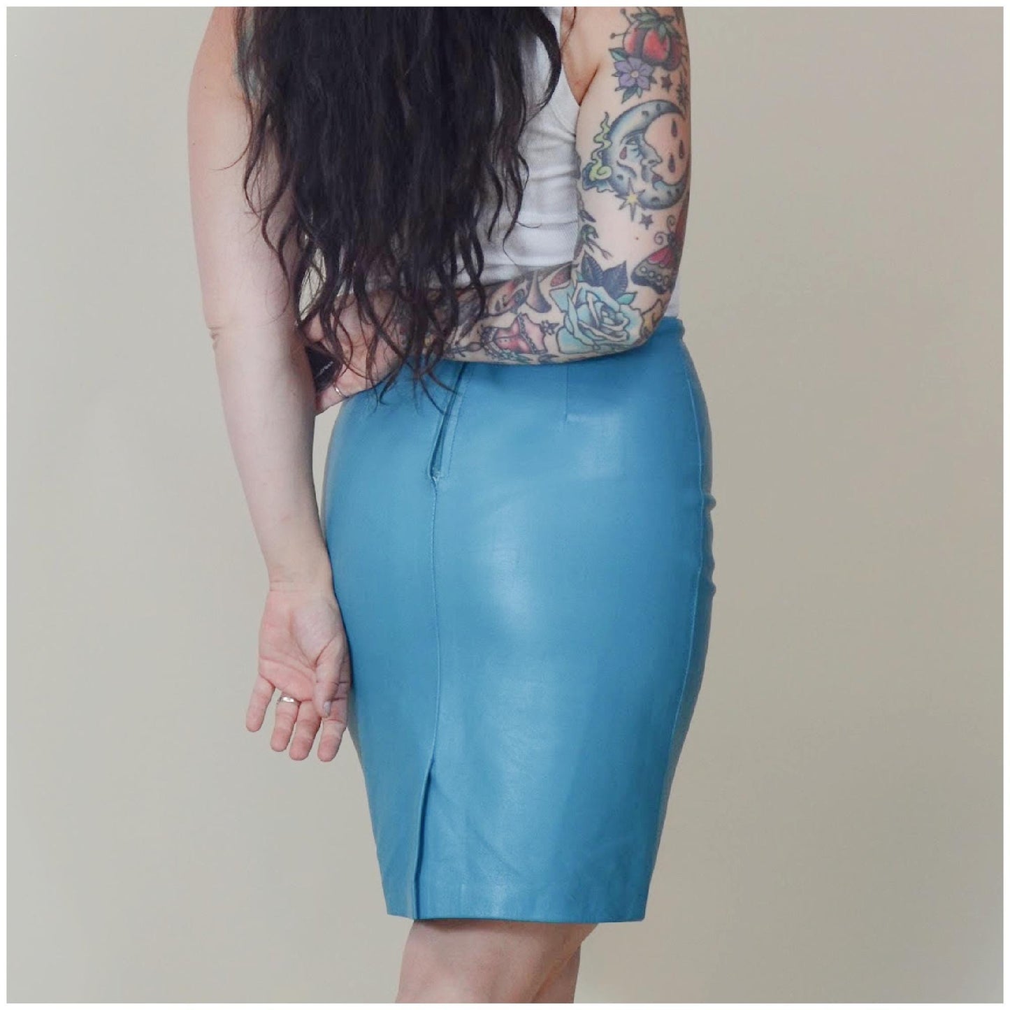 24 waist Fitted Leather Skirt Vintage 90s Coloured Leather Tight Leather Mini Skirt