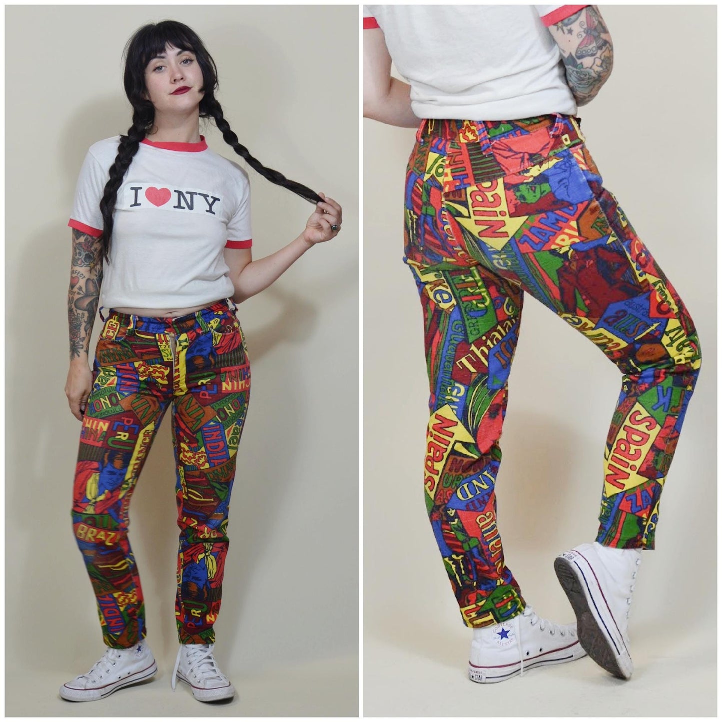 26 waist Vintage 1960s Pop Art Pants VTG colorful Mod Jeans 60s Destination Pants