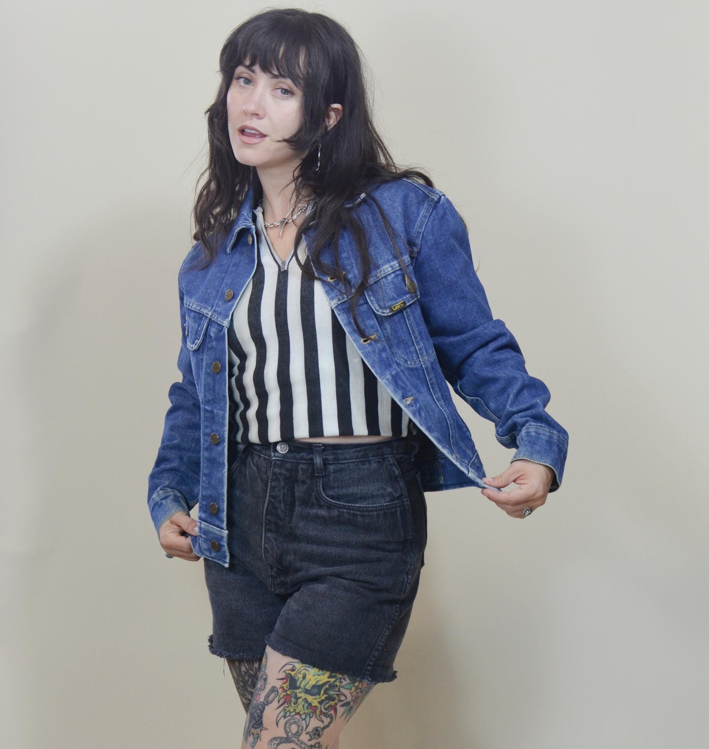 xs small 1970s LEE Denim Jacket Vintage Dark Denim Button Down Jean Jacket