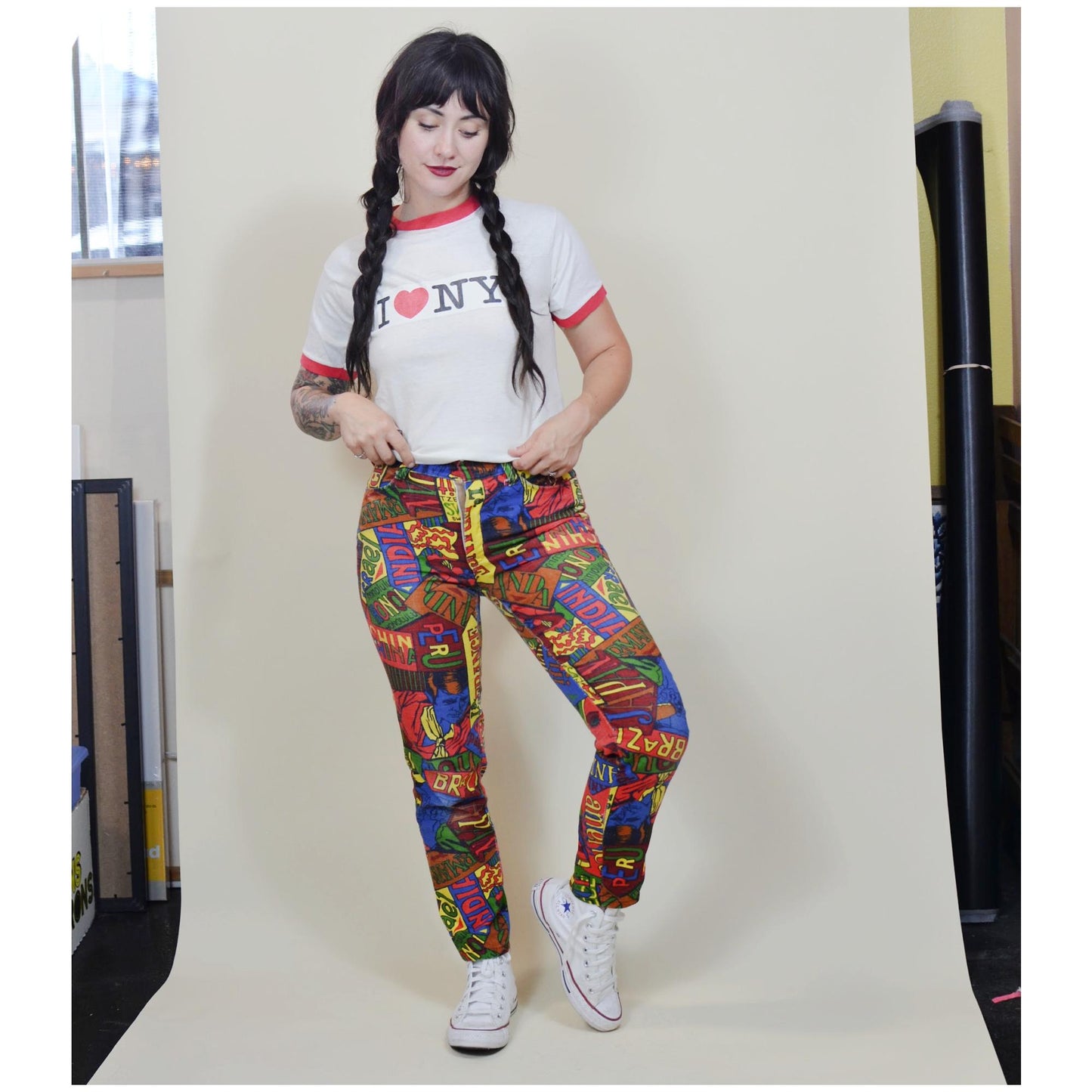 26 waist Vintage 1960s Pop Art Pants VTG colorful Mod Jeans 60s Destination Pants