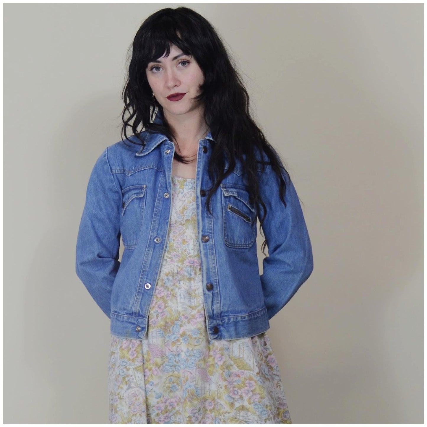 xs 1960s Vintage Denim Jacket Snap Button Jean Jacket 60s Cotton Coat Faded
