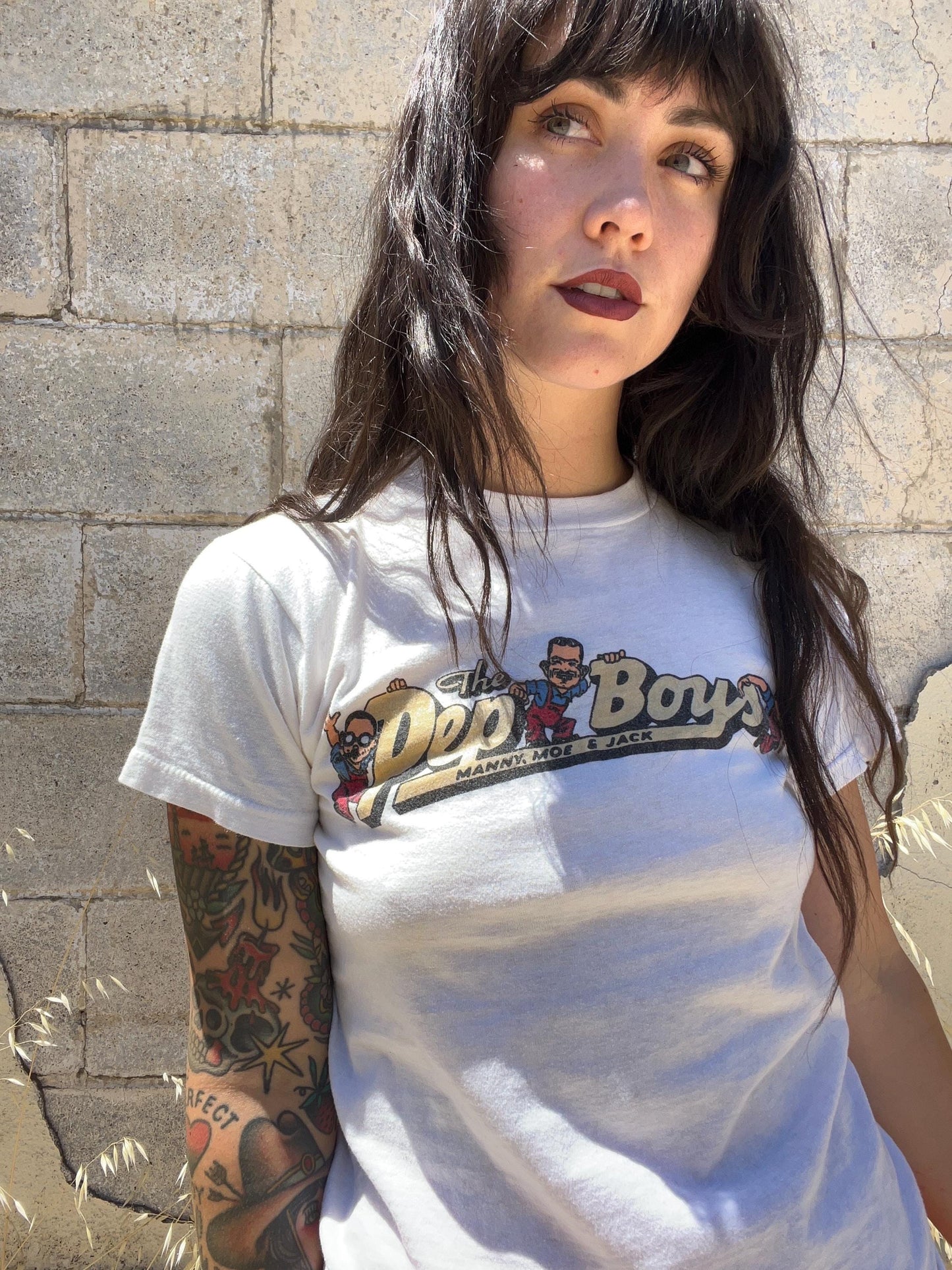 XS Small 1960s PEP BOYS vintage Fitted White Graphic Tee 60s vintage Shirt