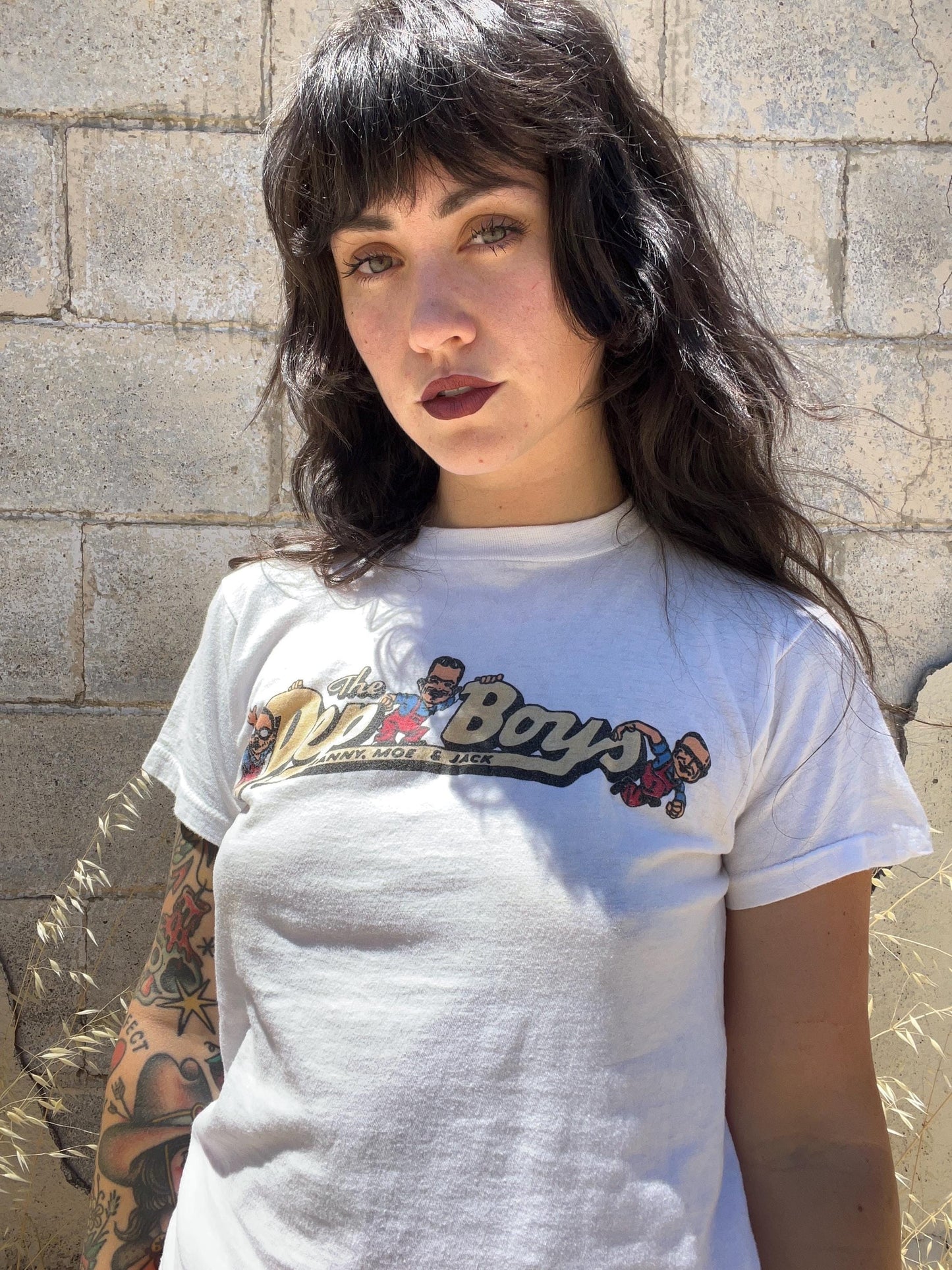 XS Small 1960s PEP BOYS vintage Fitted White Graphic Tee 60s vintage Shirt