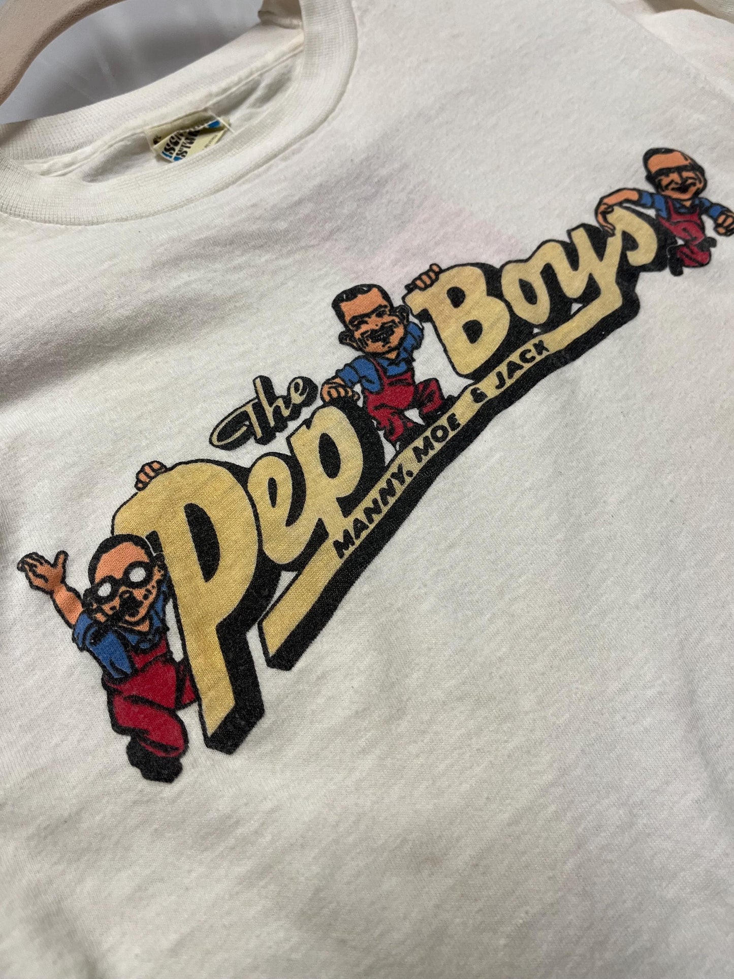 XS Small 1960s PEP BOYS vintage Fitted White Graphic Tee 60s vintage Shirt