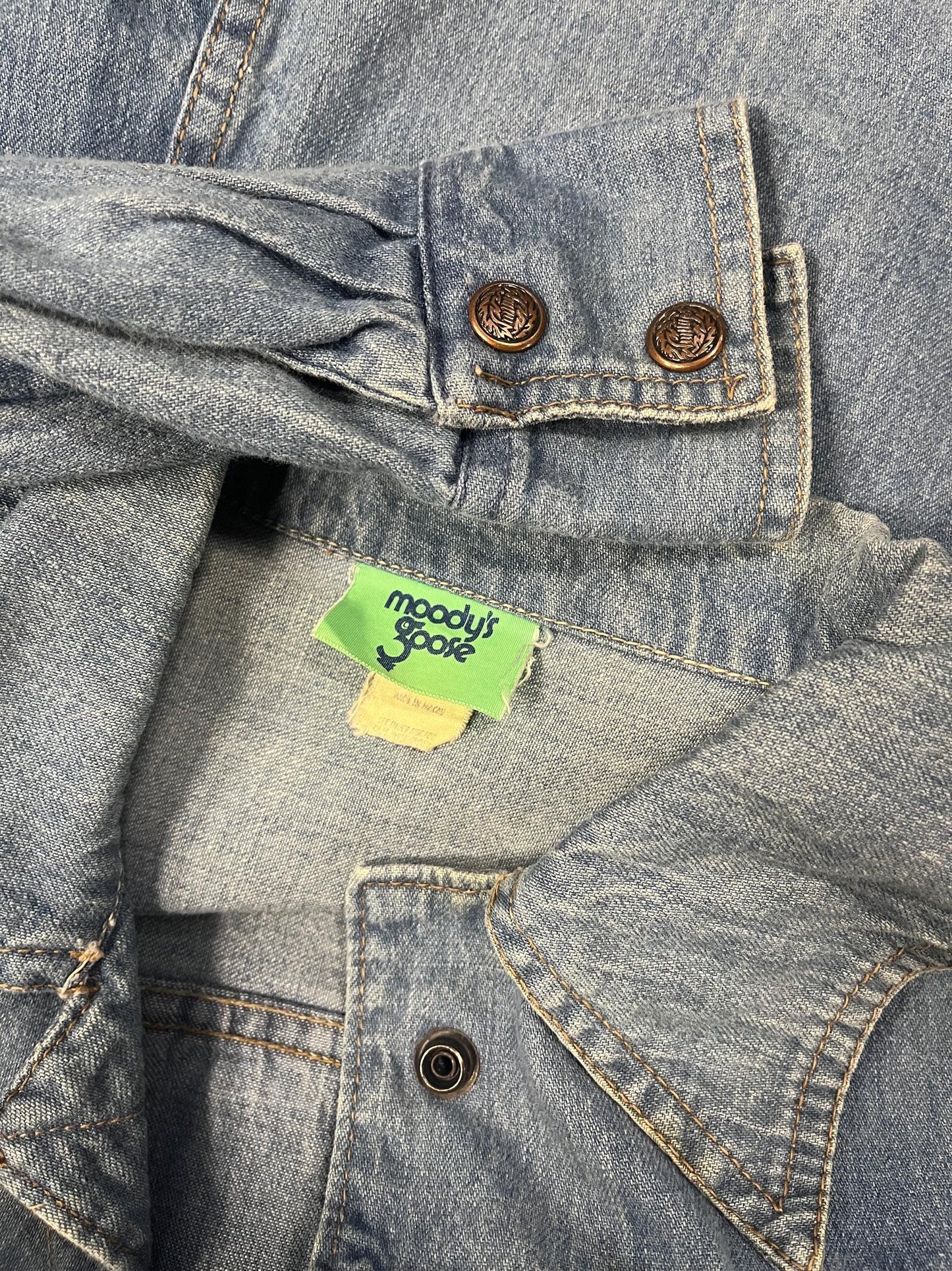 xs 1970s Denim Snap Button Shirt Light Denim 70s Cotton Shirt
