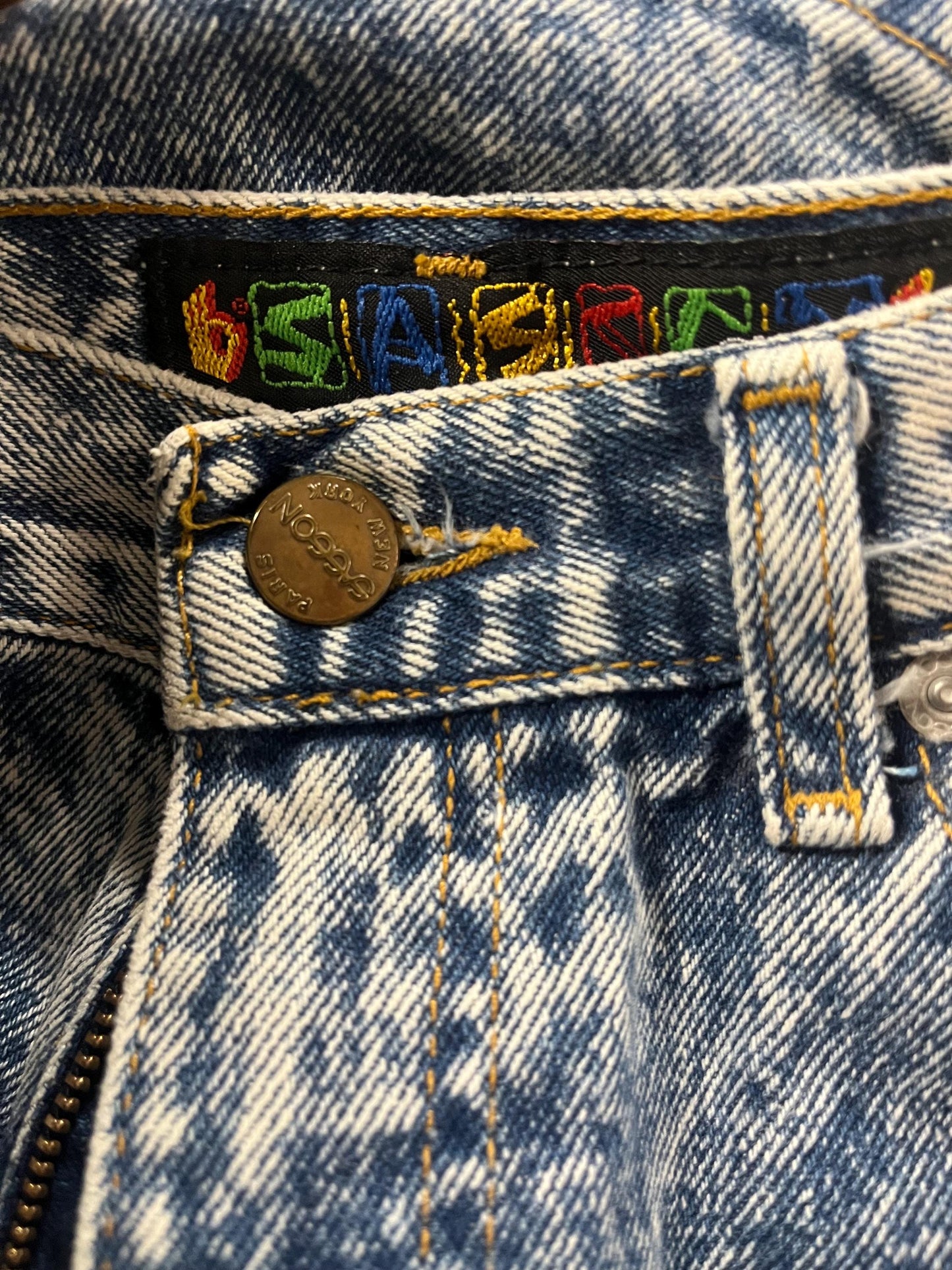 28 waist 1980s Vintage Acid Wash Denim Mini Skirt 80s Fitted
